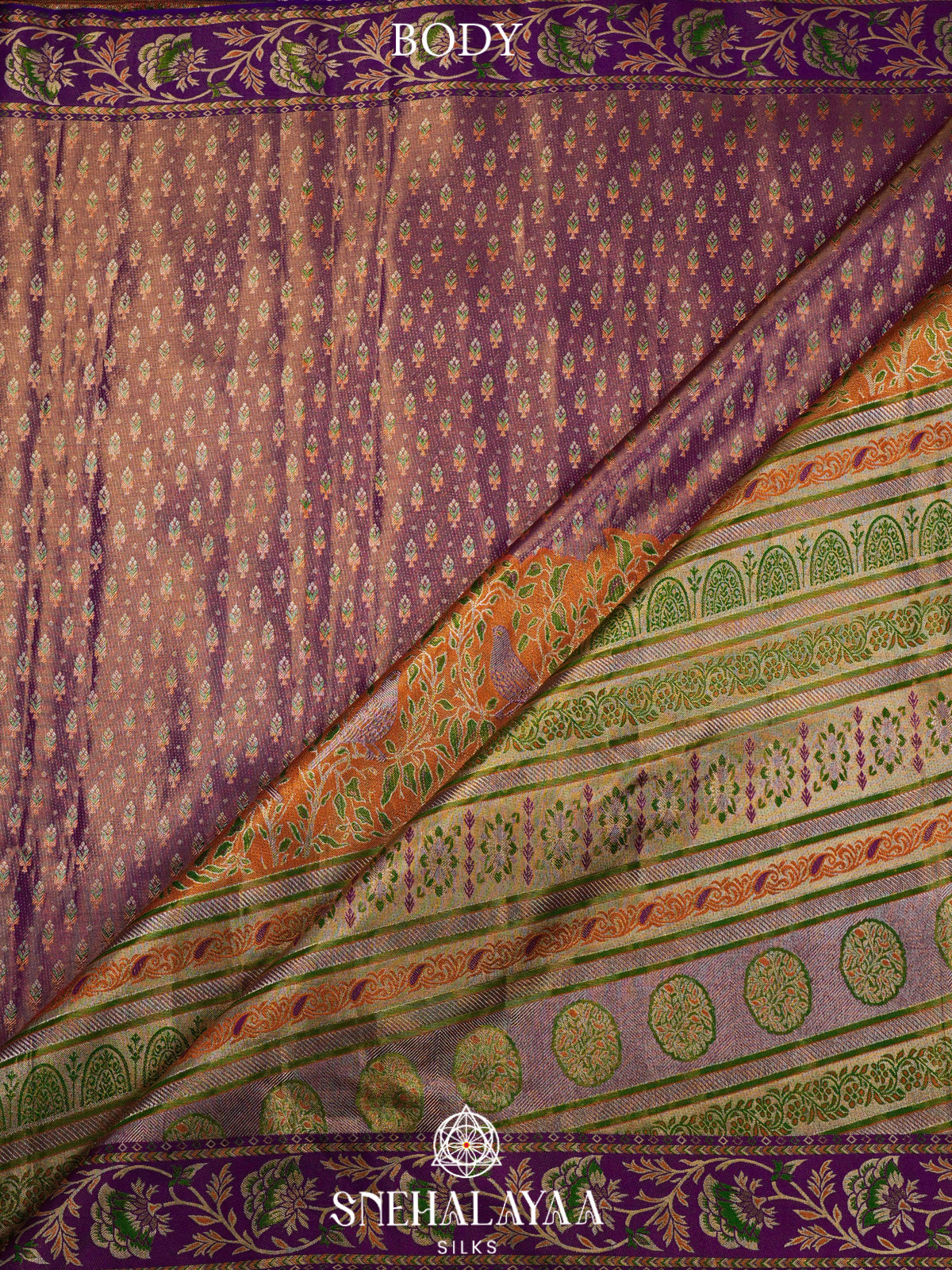 Purple Tissue Kanjivaram Silk Saree with Contrast Floral Border