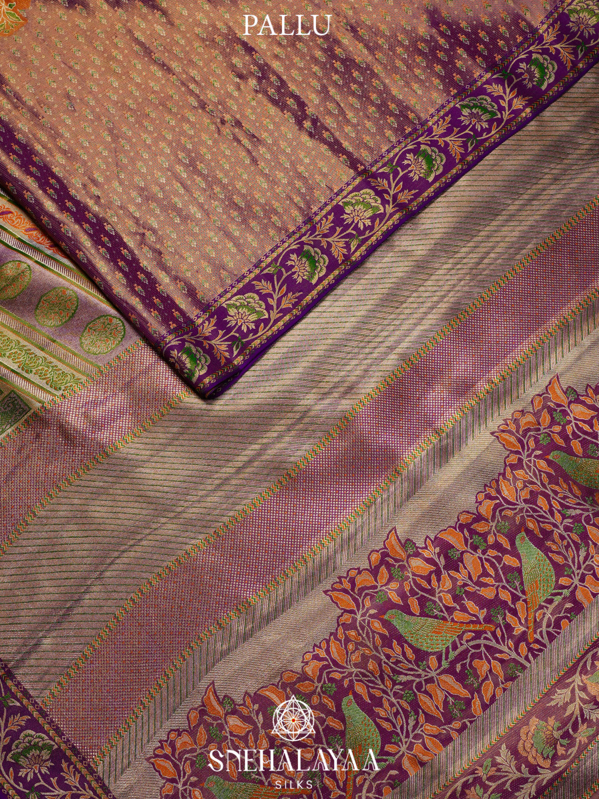 Purple Tissue Kanjivaram Silk Saree with Contrast Floral Border