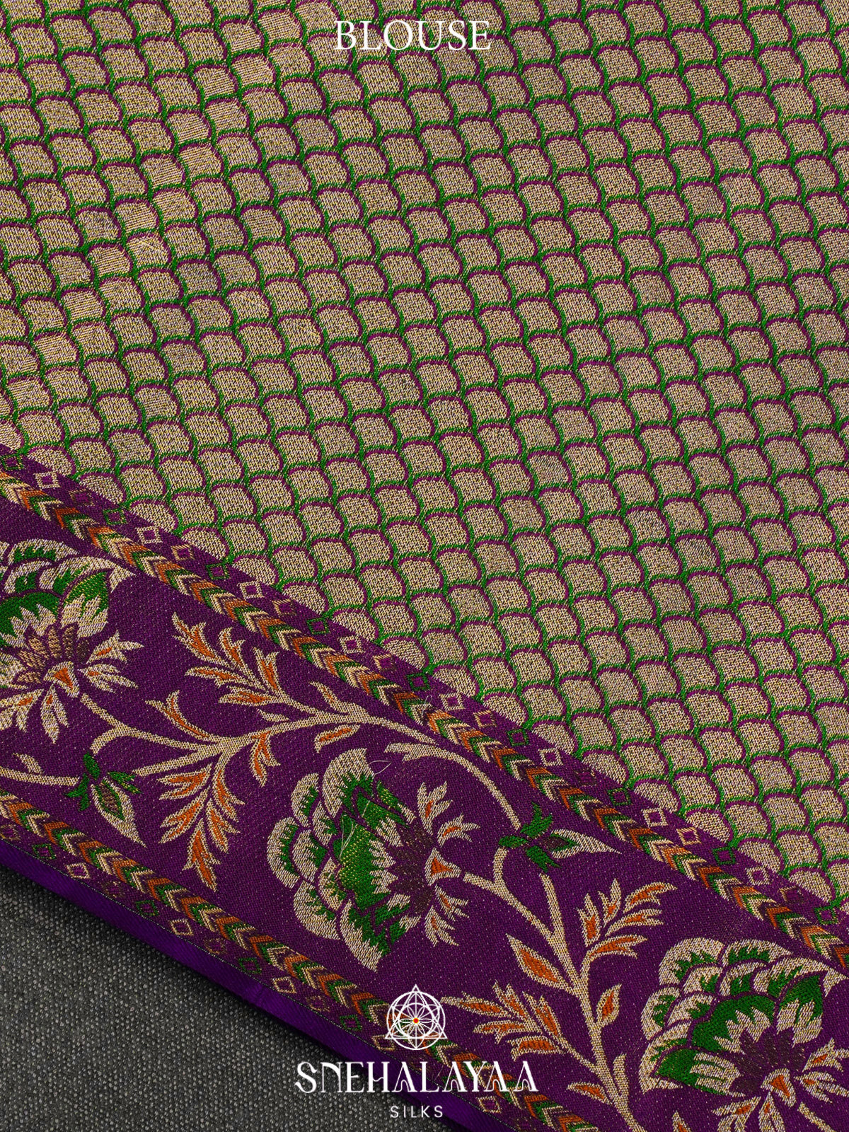 Purple Tissue Kanjivaram Silk Saree with Contrast Floral Border