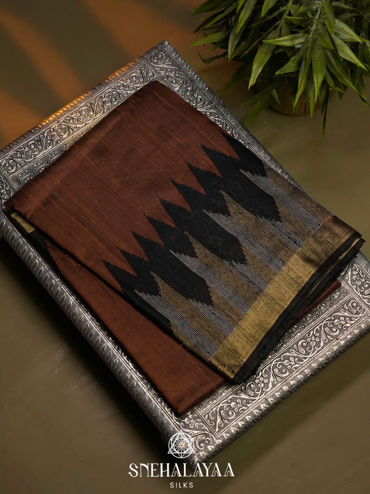 Brown Dupion Silk Saree