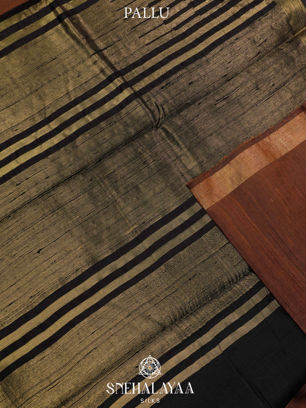Brown Dupion Silk Saree