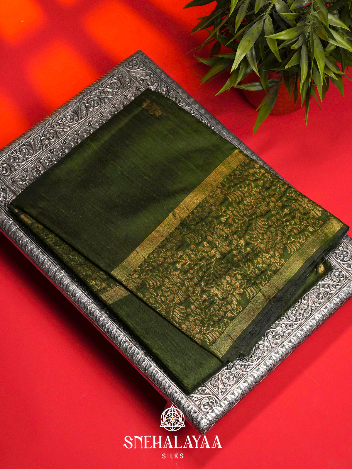 Forest Green Dupion Saree
