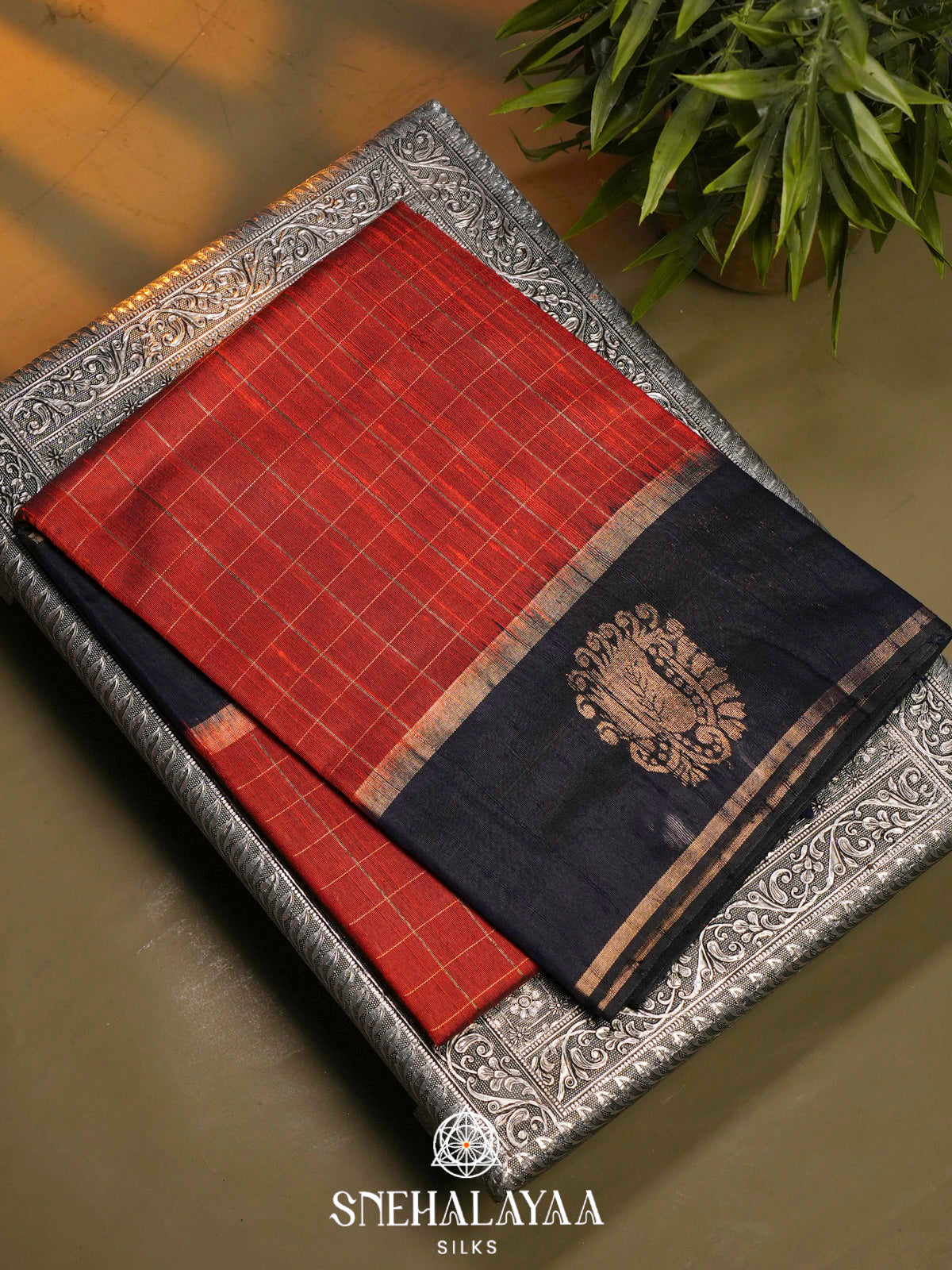 Rust Orange Dupion Silk Saree