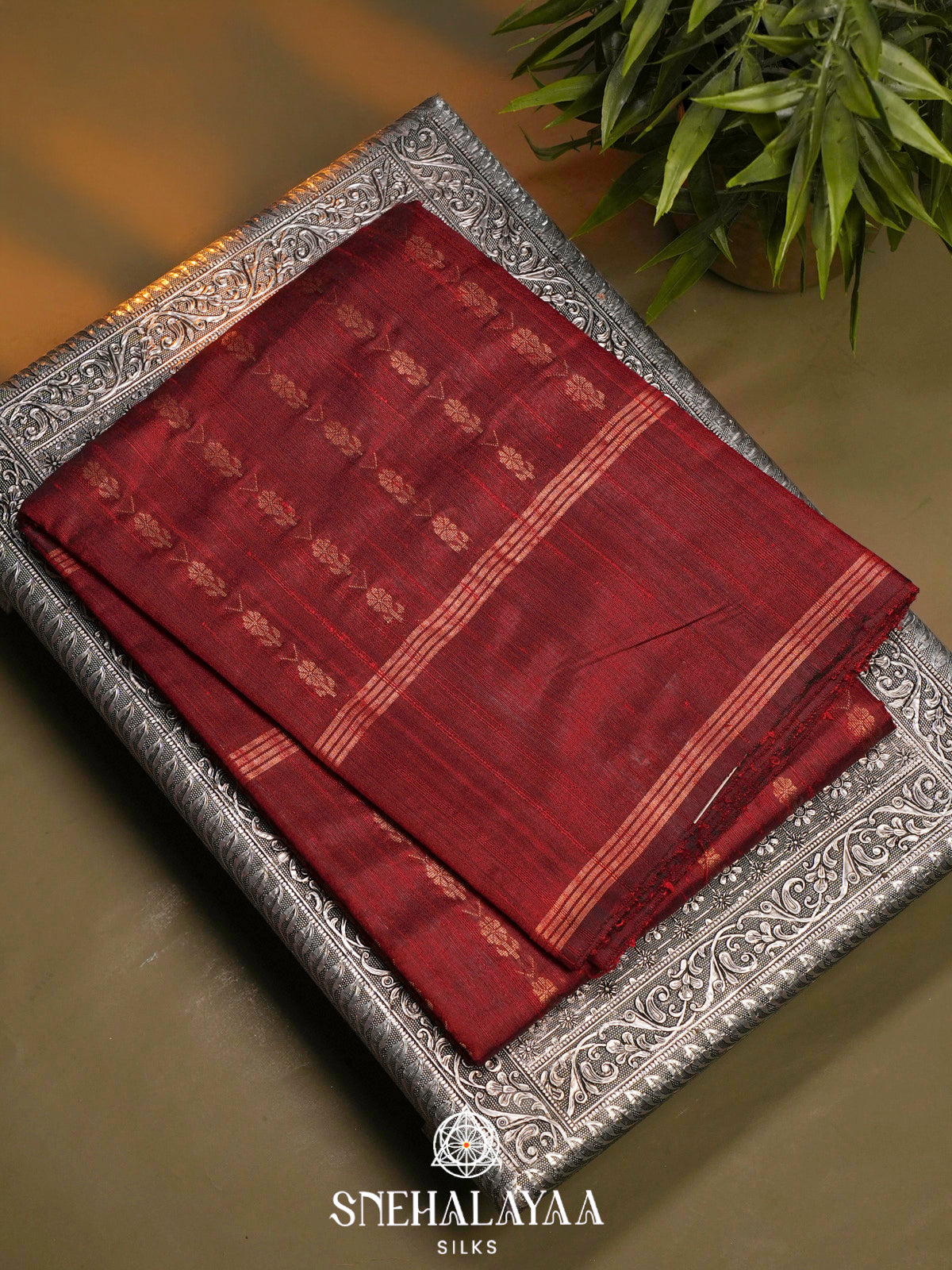 Maroon Dupion Silk Saree