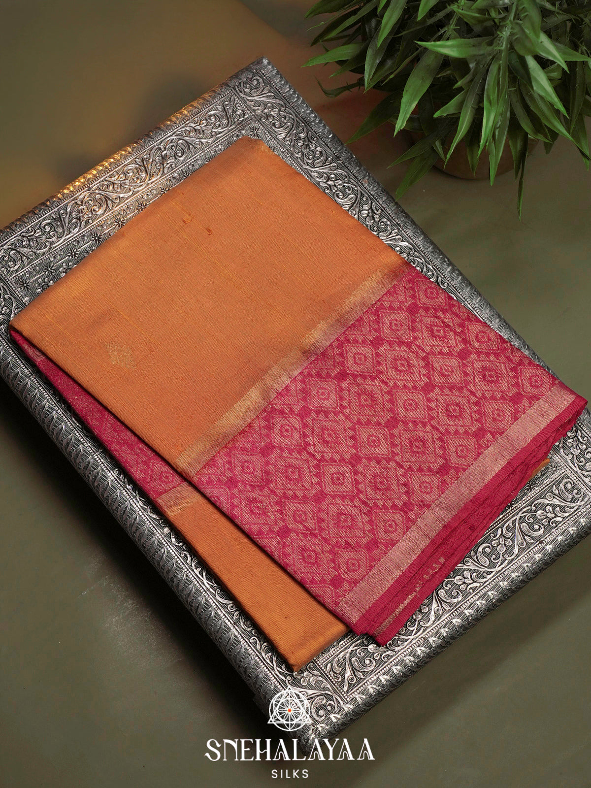Orange Dupion Silk Saree