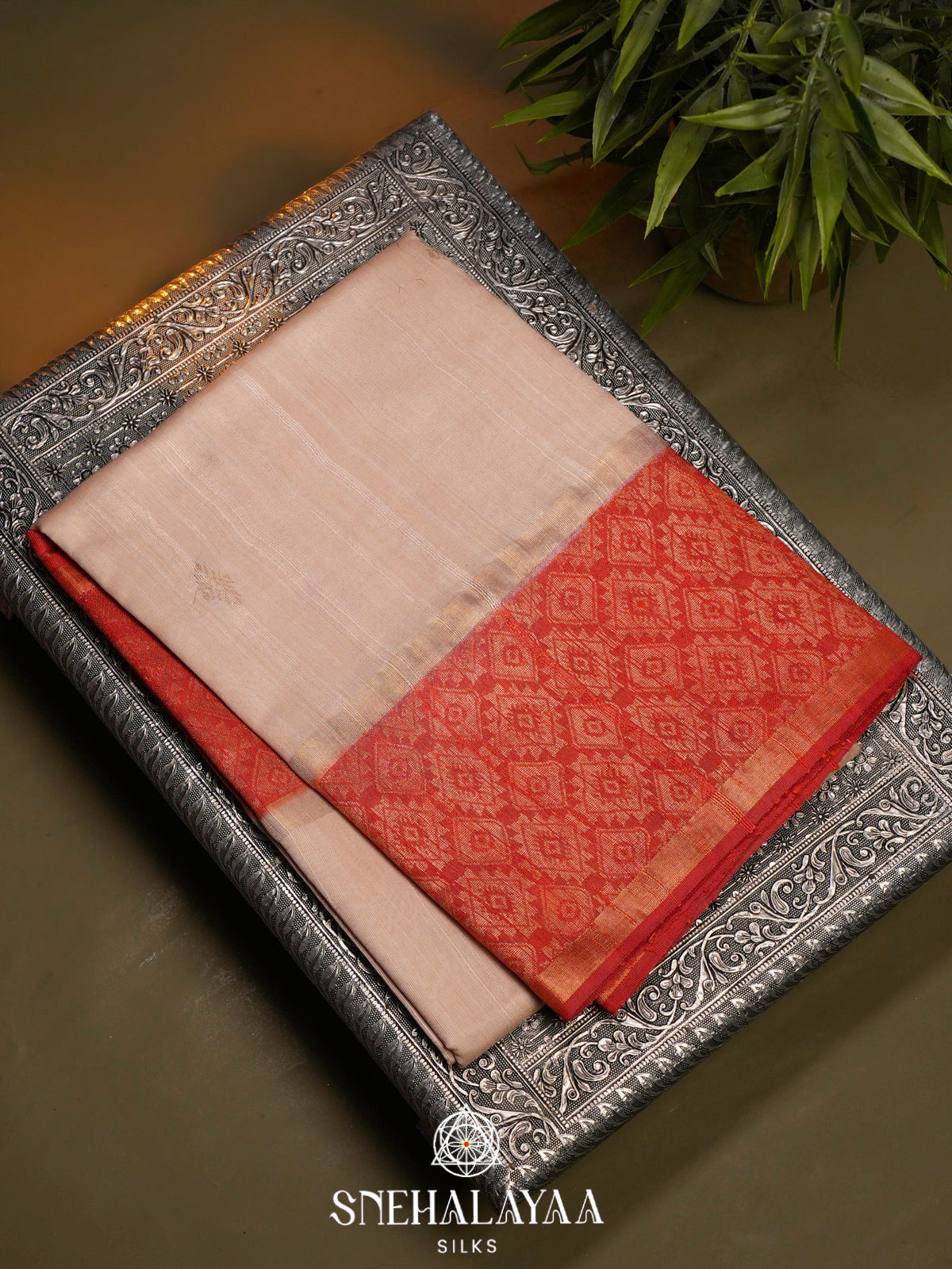 Beige Dupion Silk Saree