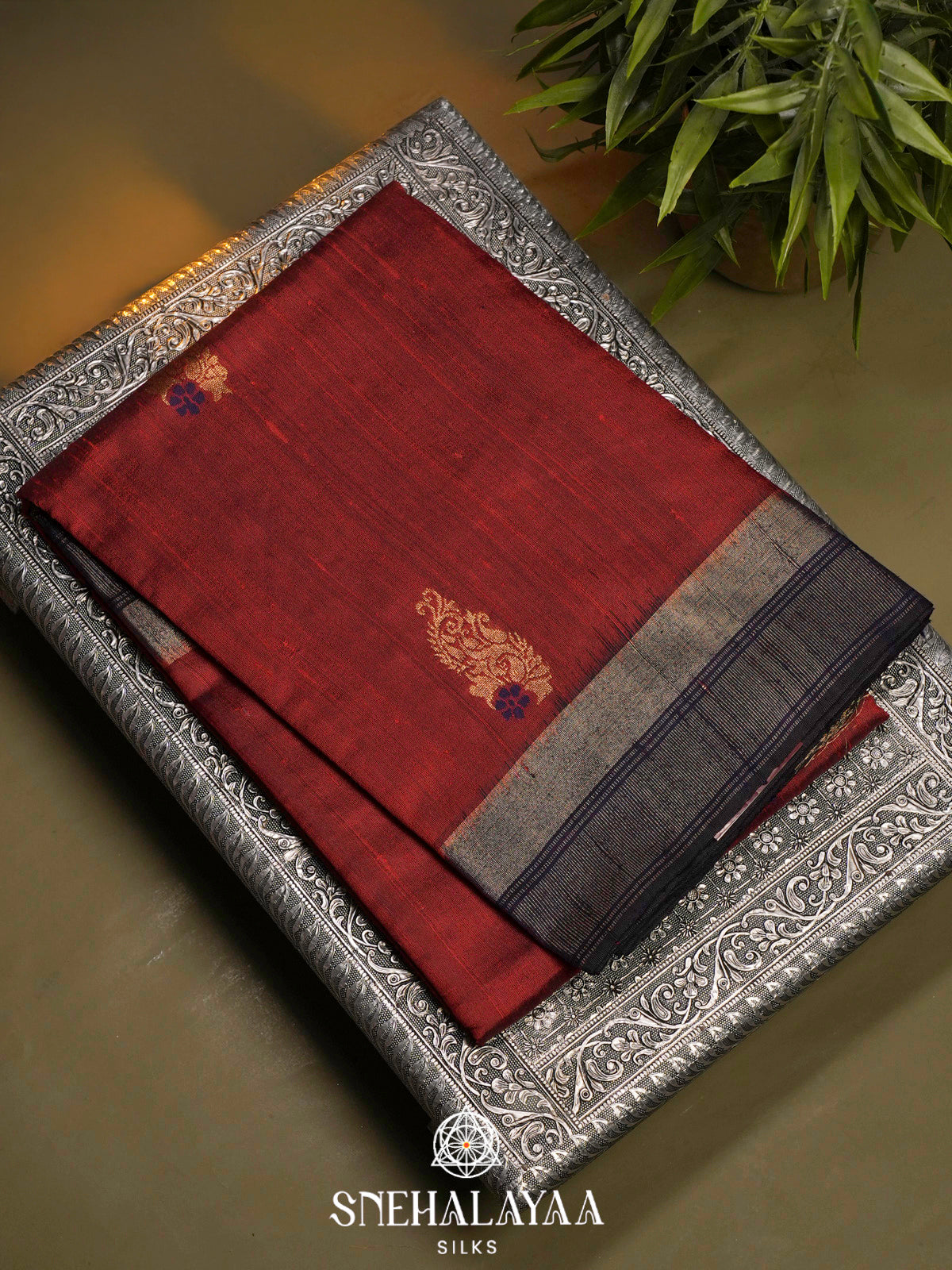Brick Red Dupion Silk Saree