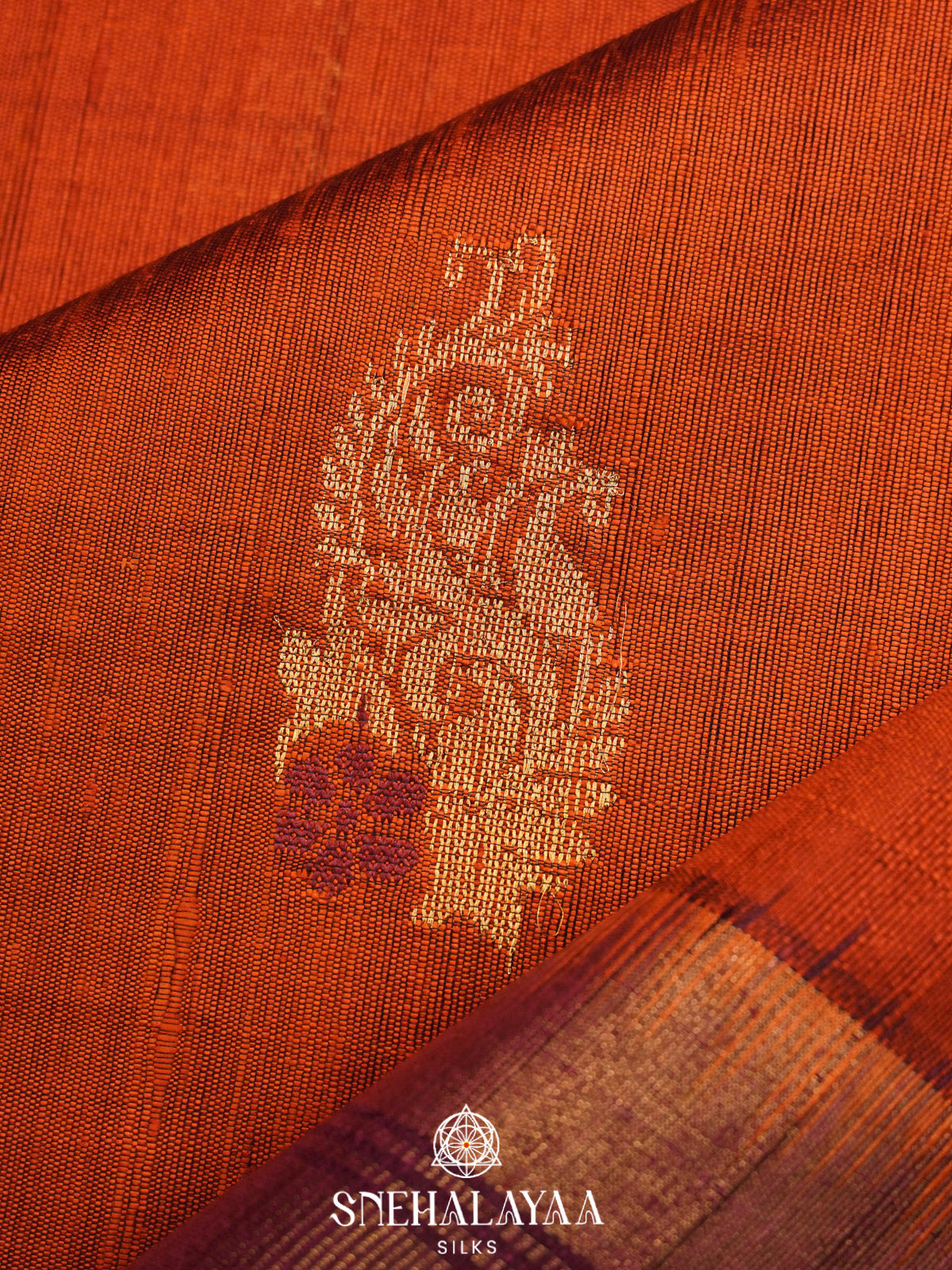 Burnt Orange Dupion Silk Saree