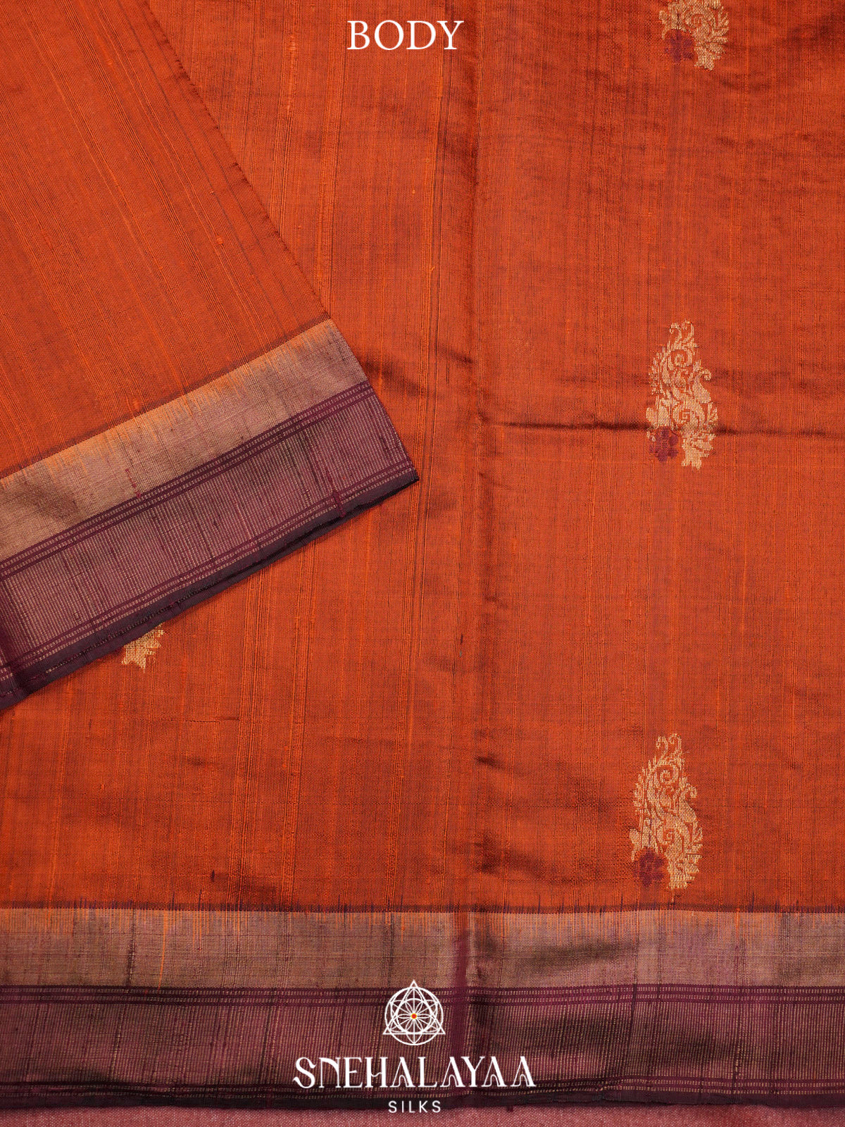 Burnt Orange Dupion Silk Saree