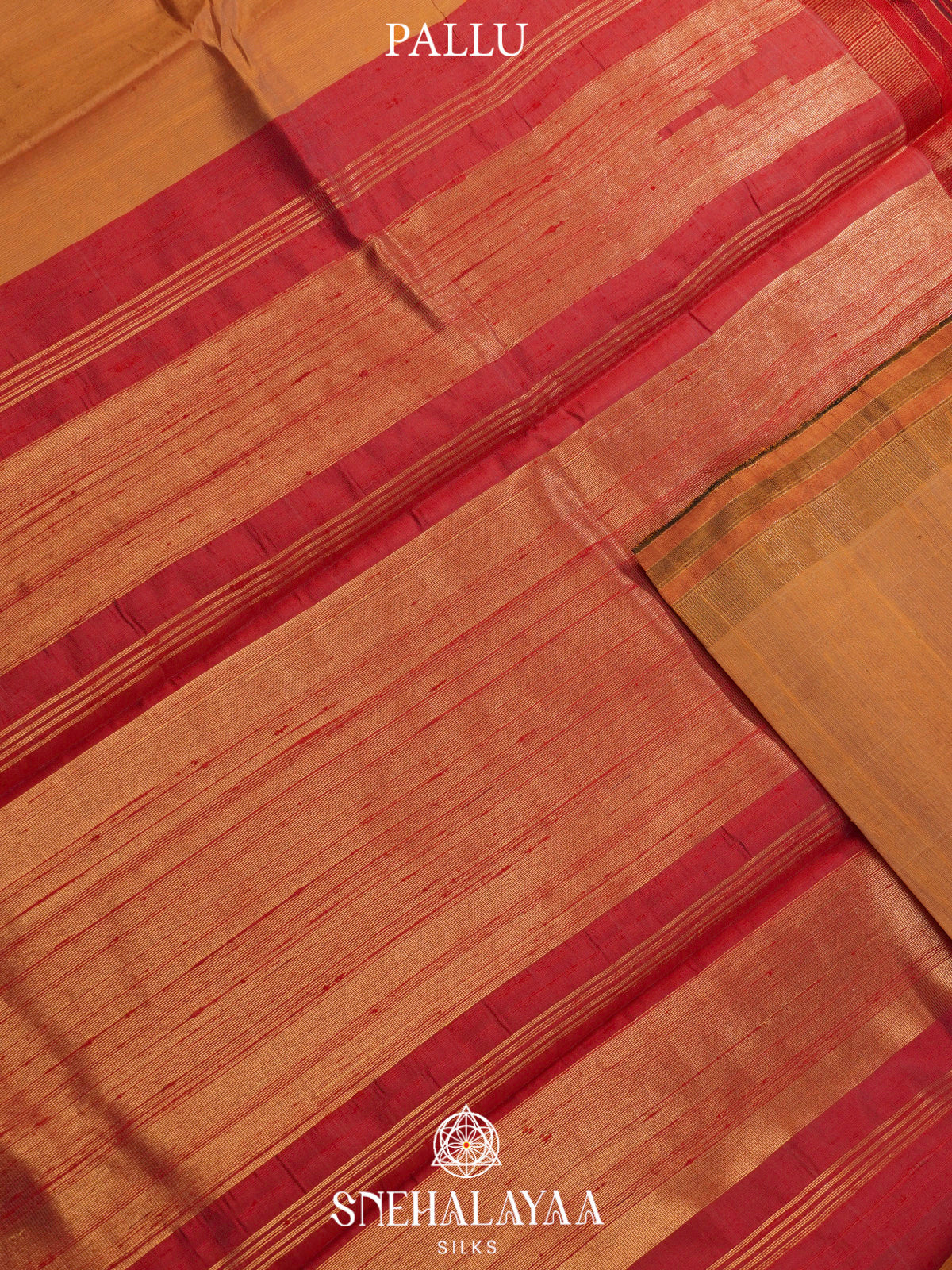 Mustard Dupion Silk Saree