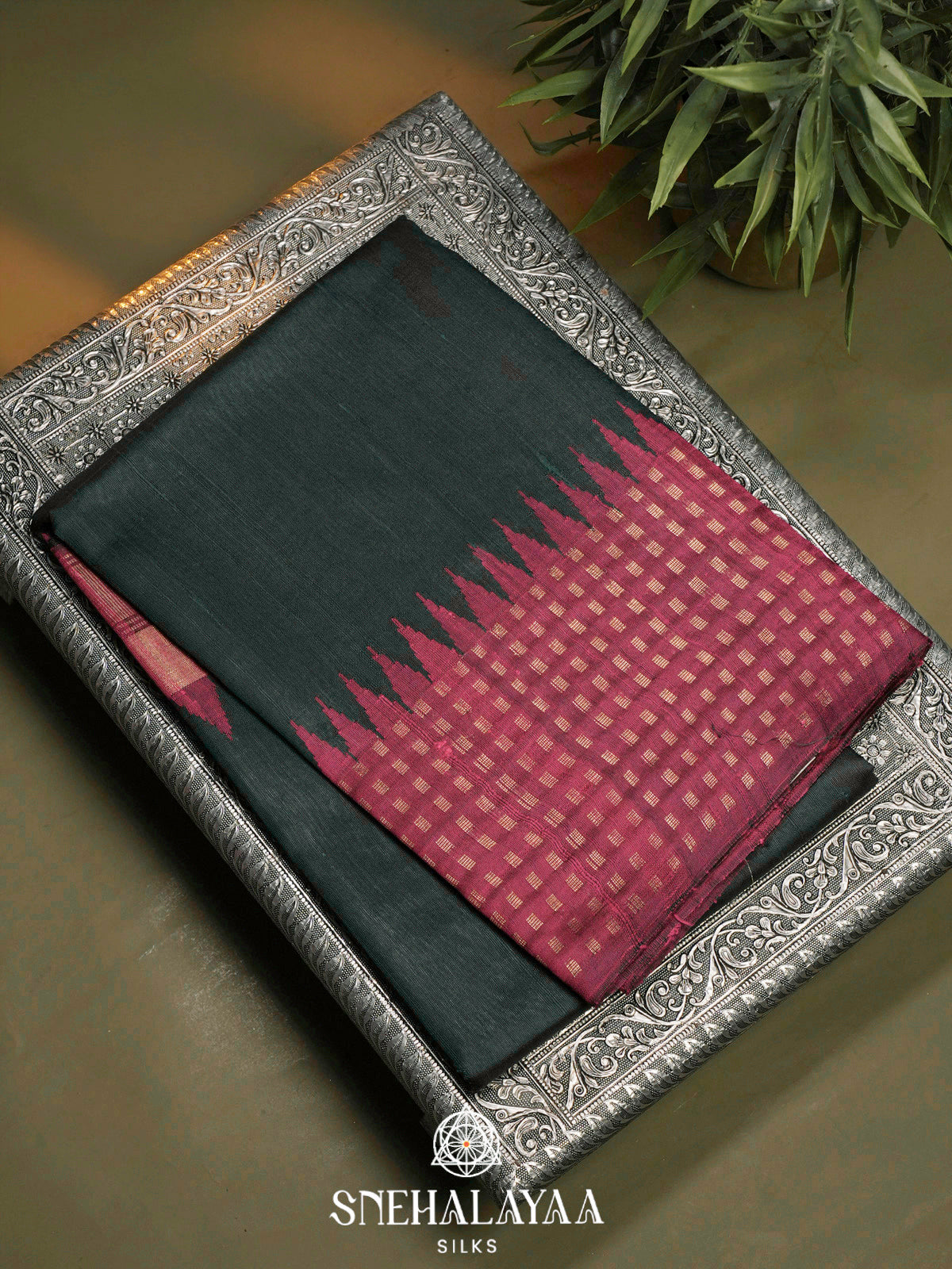 Bottle Green Dupion Silk Saree