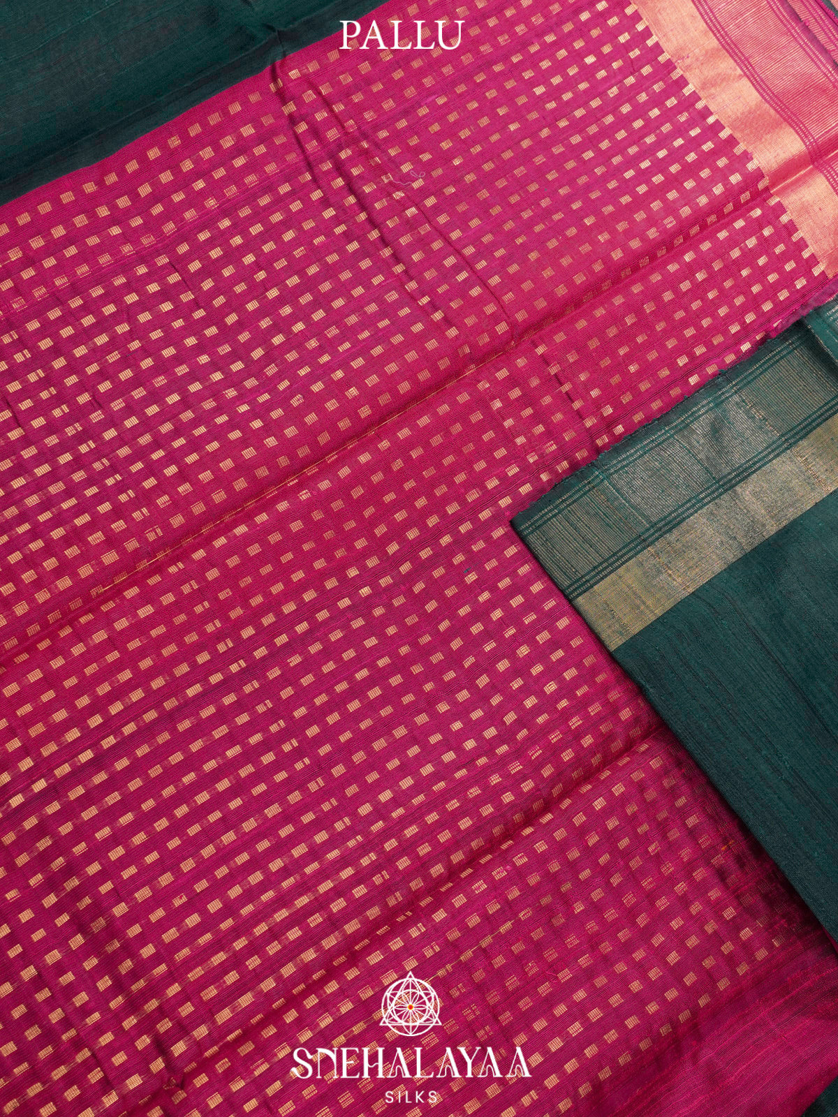 Bottle Green Dupion Silk Saree