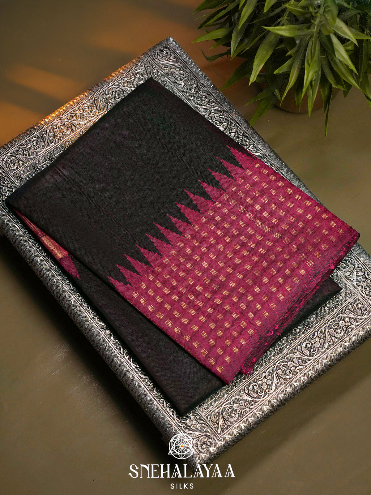Black Dupion Silk Saree