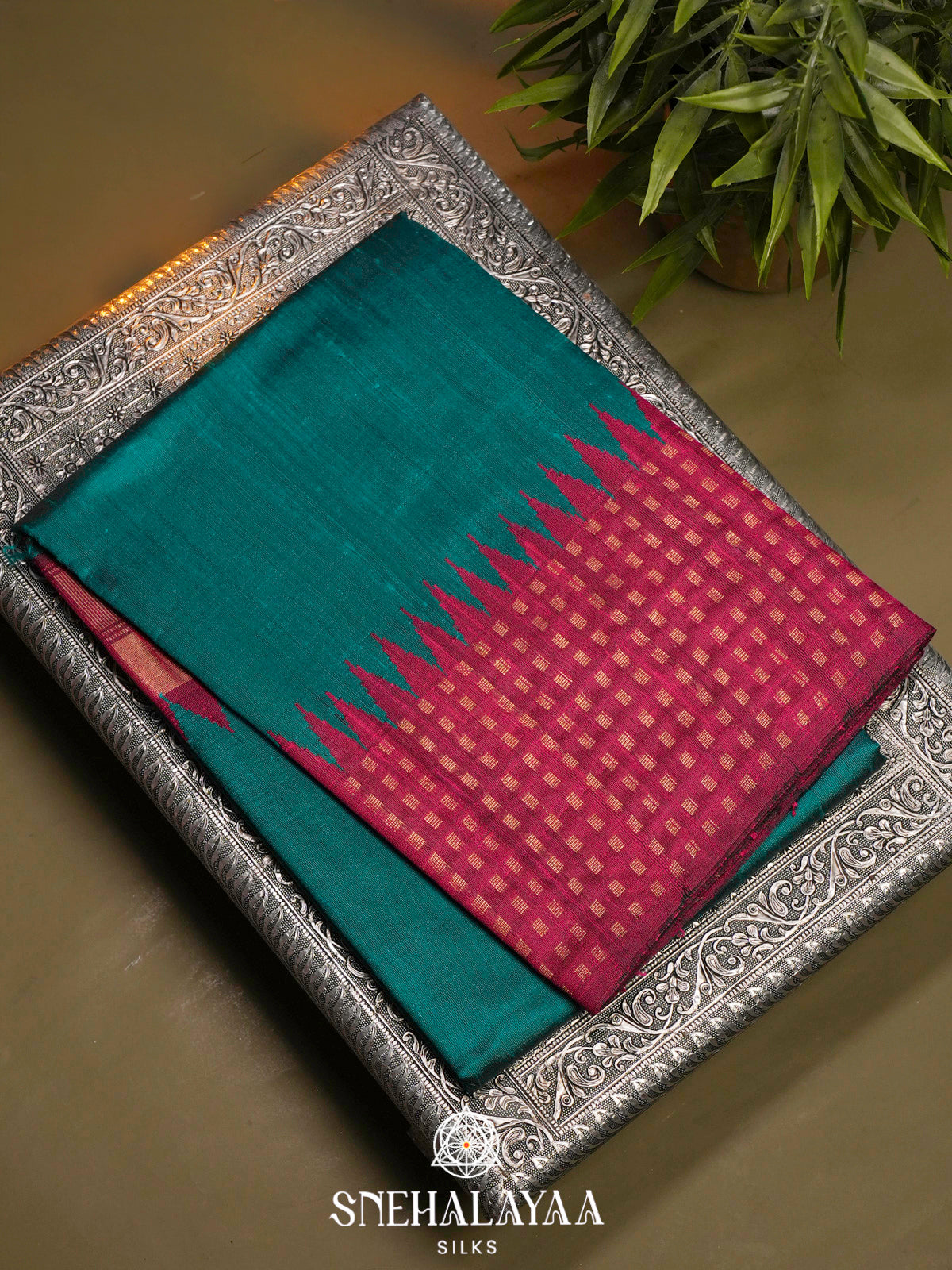 Peacock Blue Dupion Silk Saree