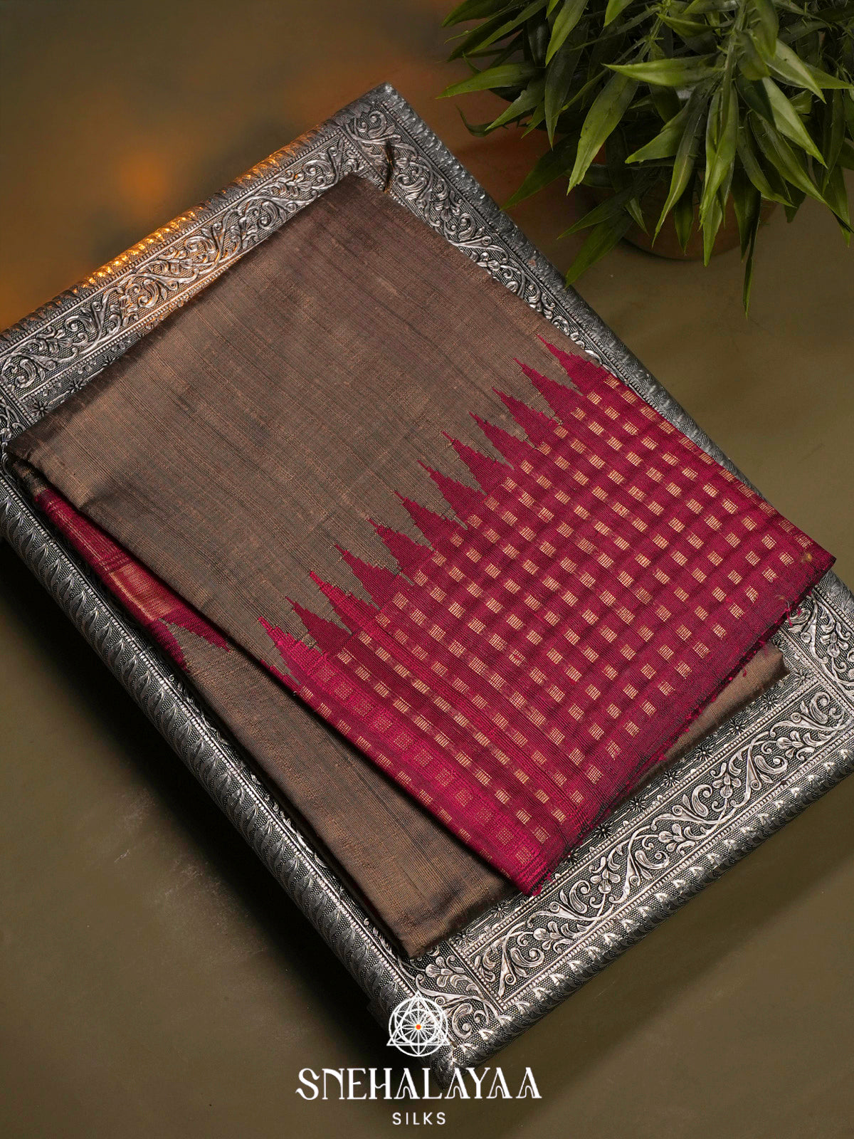 Brown Dupion Silk Saree