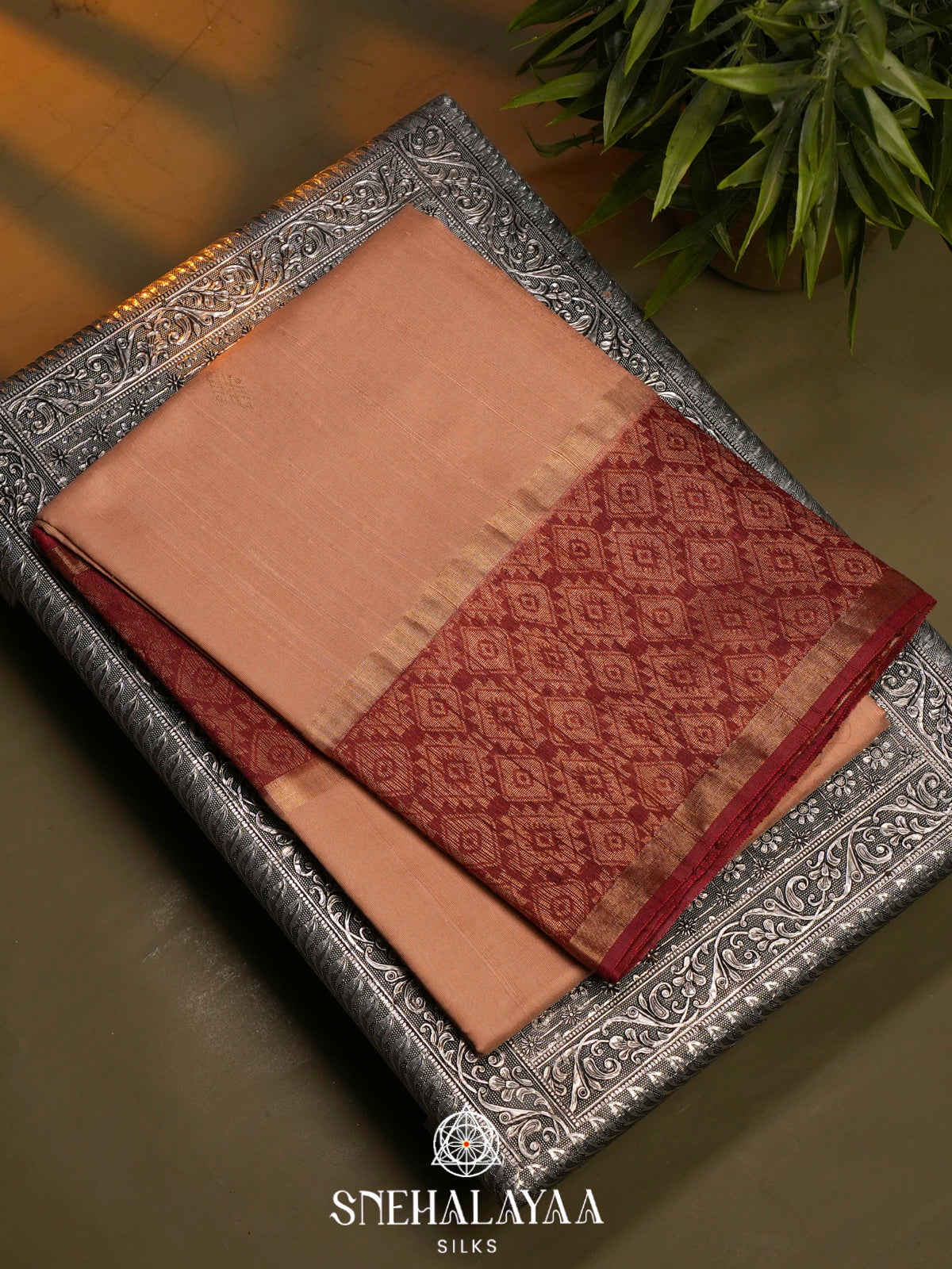 Peach Dupion Silk Saree