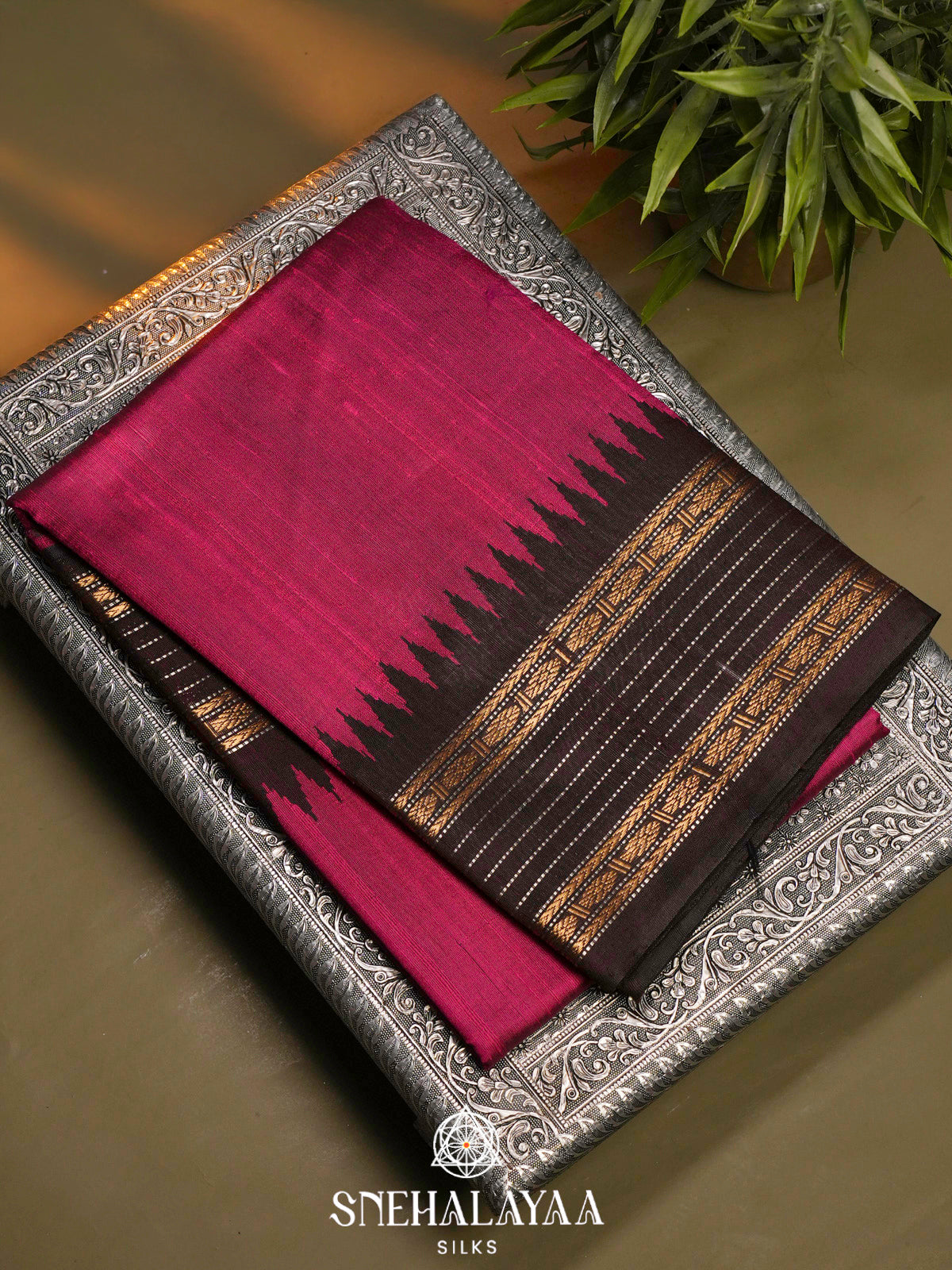 Magenta Dupion Silk Saree