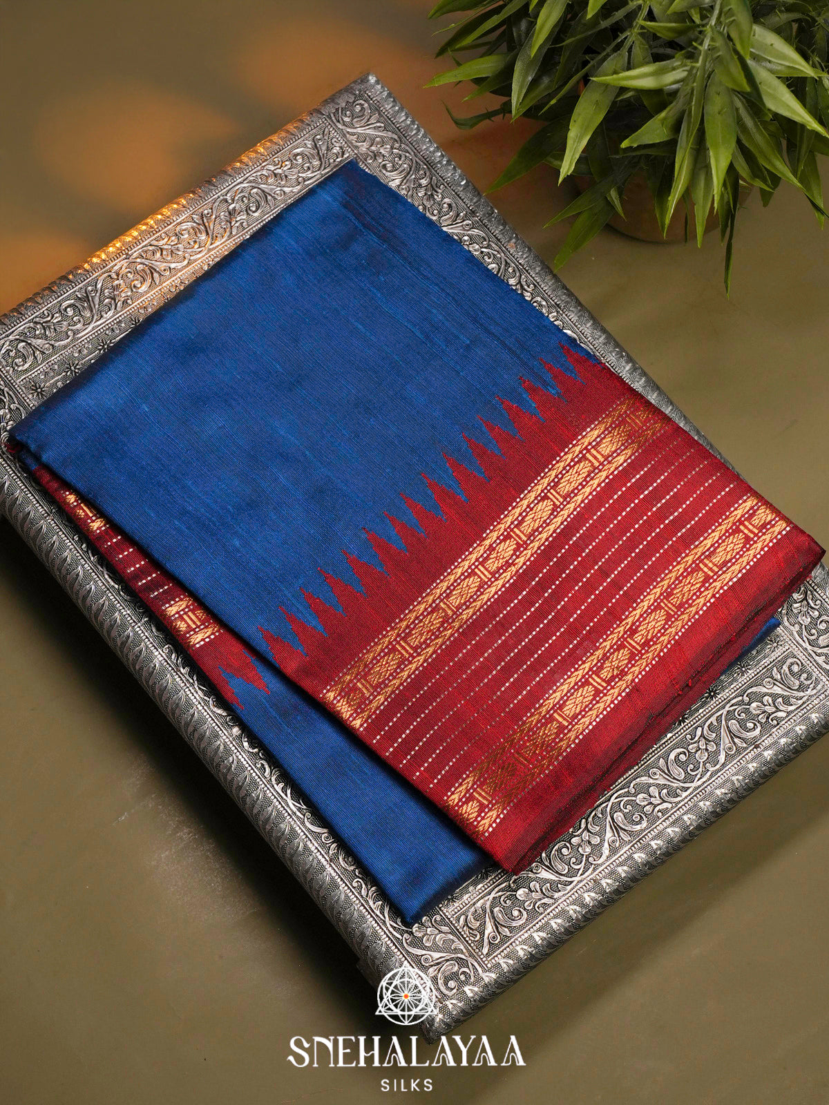 Blue Dupion Silk Saree