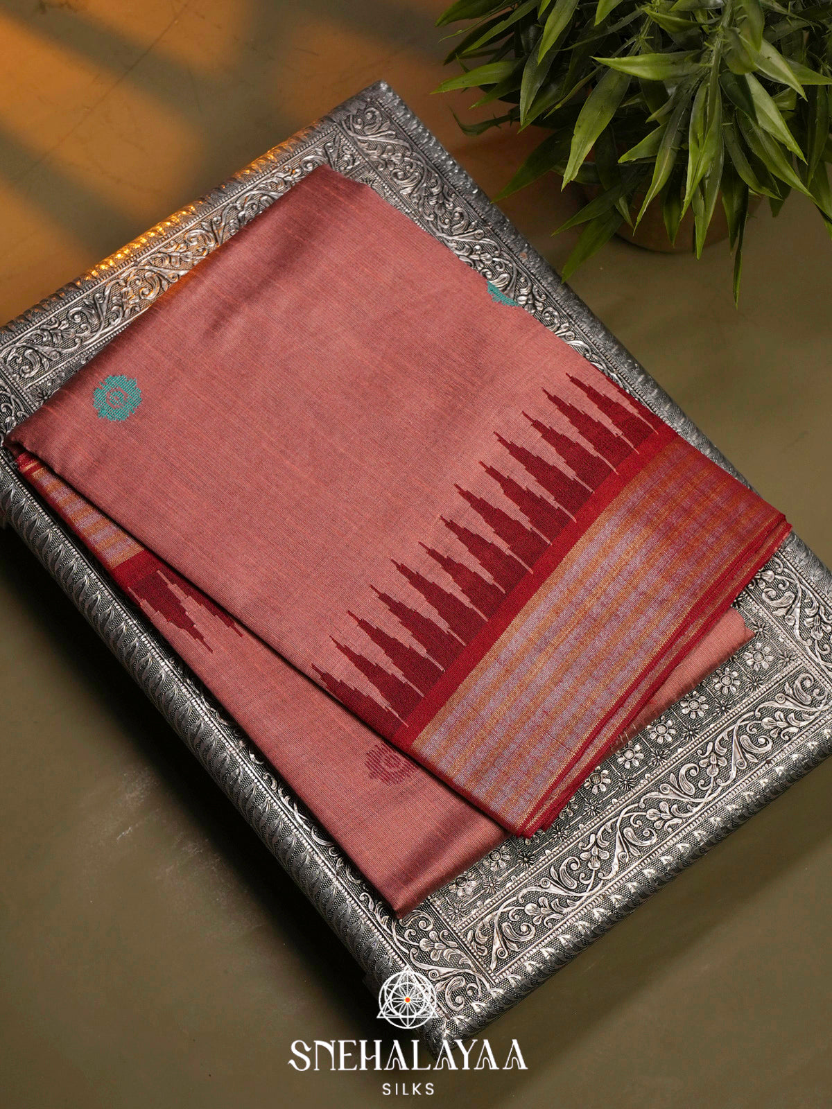 Dusty Rose Dupion Silk Saree