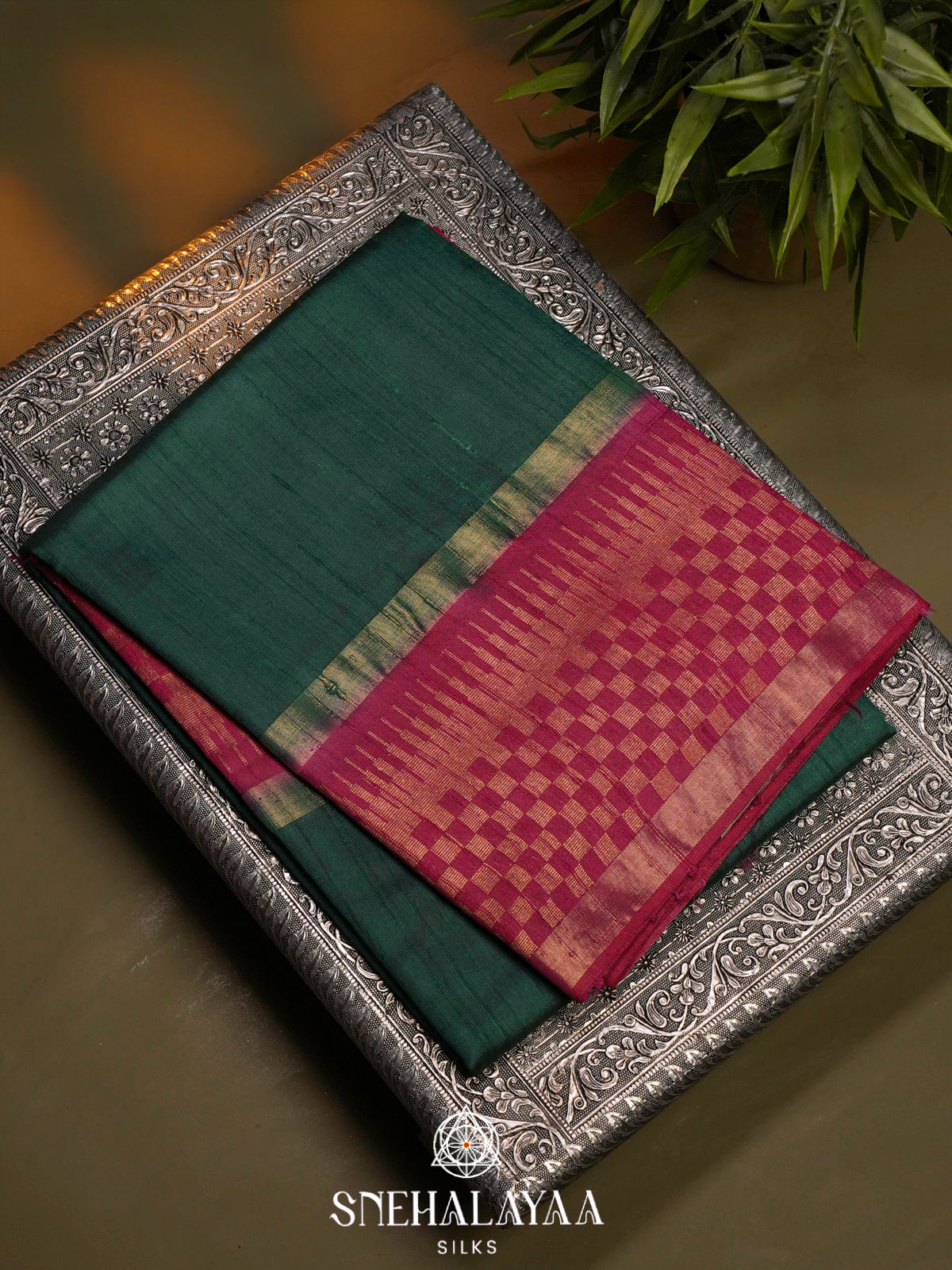 Teal Green Dupion Silk Saree