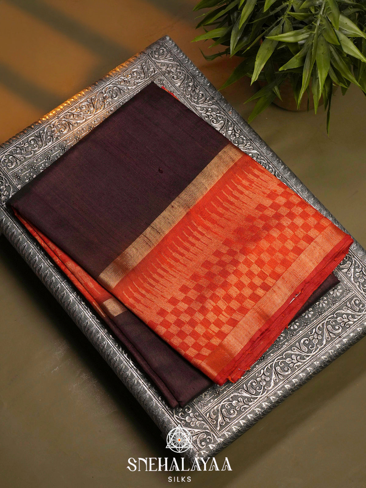 Plum Dupion Silk Saree