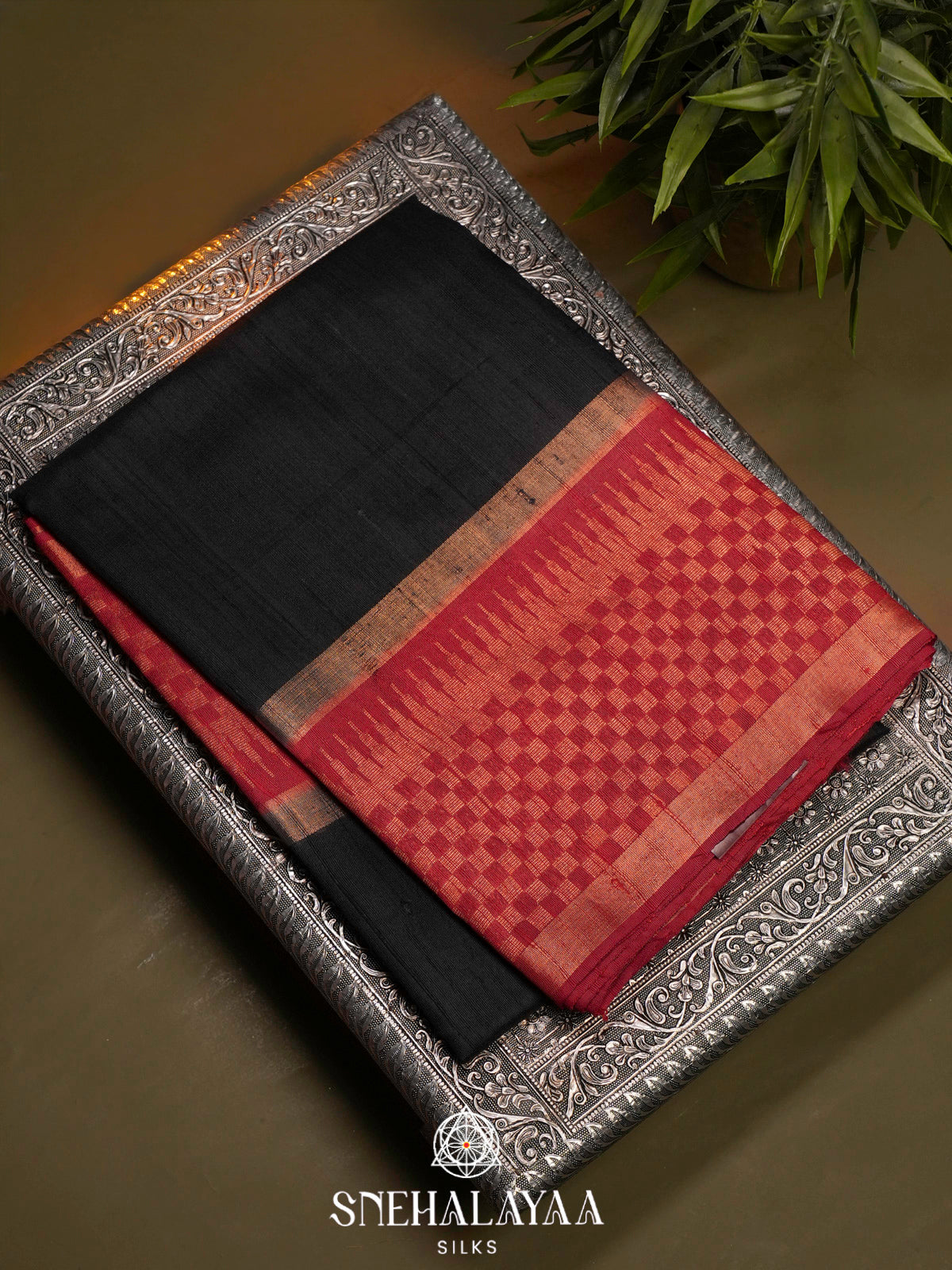Black Dupion Silk Saree