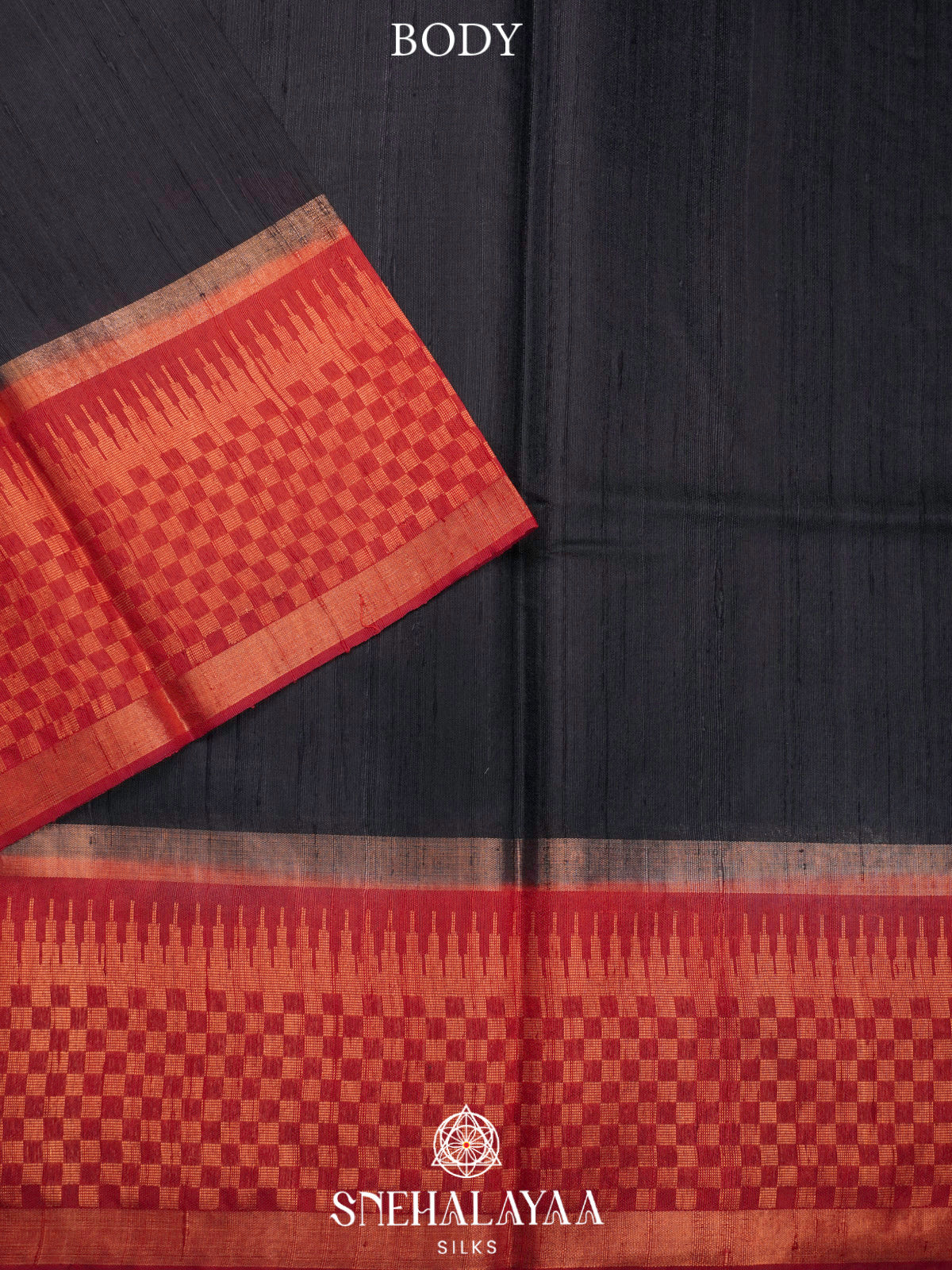 Black Dupion Silk Saree