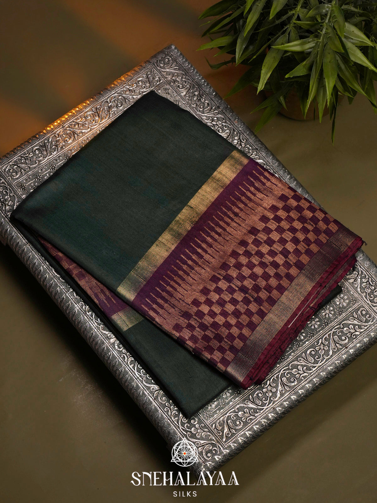 Forest Green Dupion Silk Saree