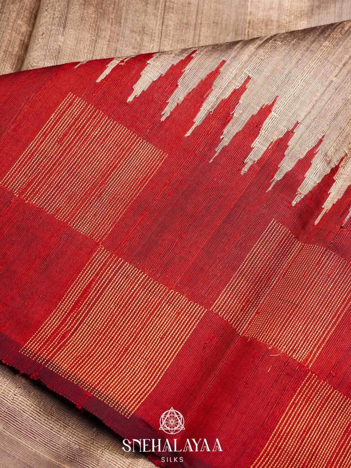 Beige Dupion Silk Saree