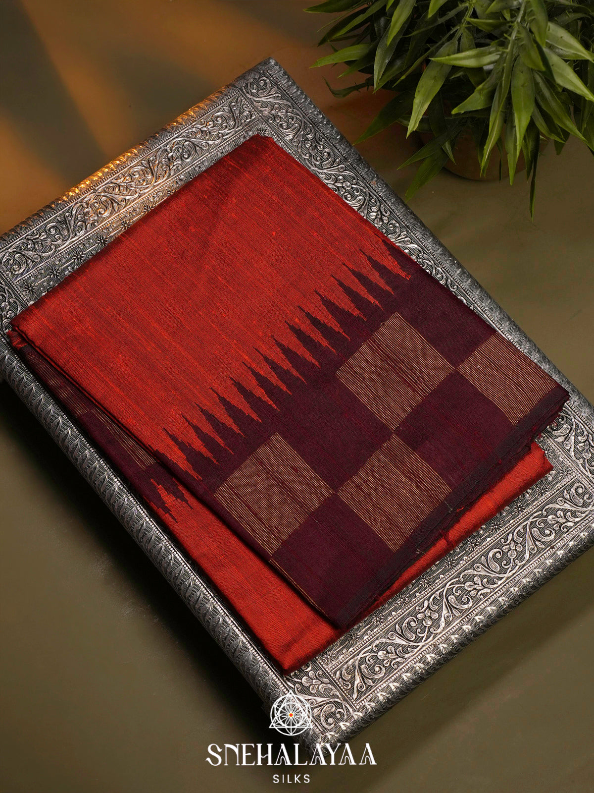 Burnt Orange Dupion Silk Saree