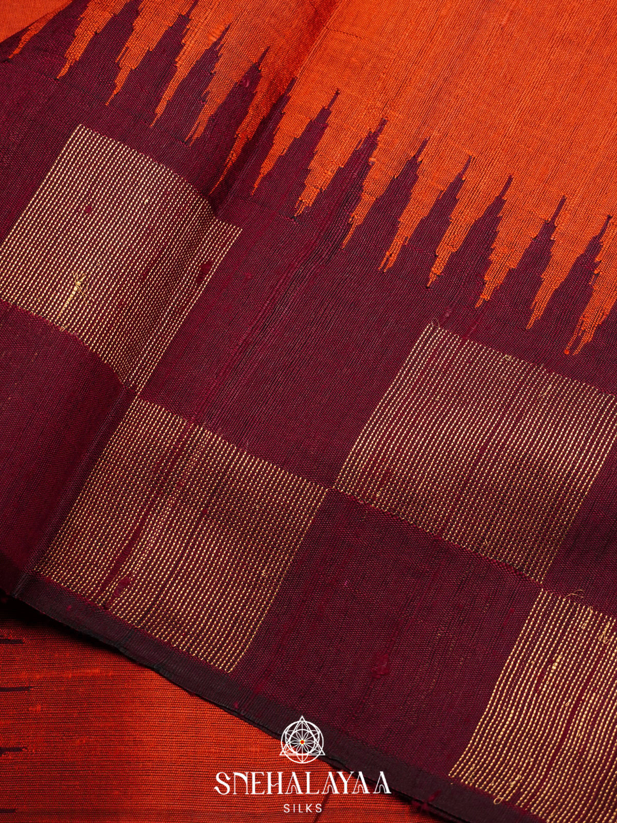 Burnt Orange Dupion Silk Saree