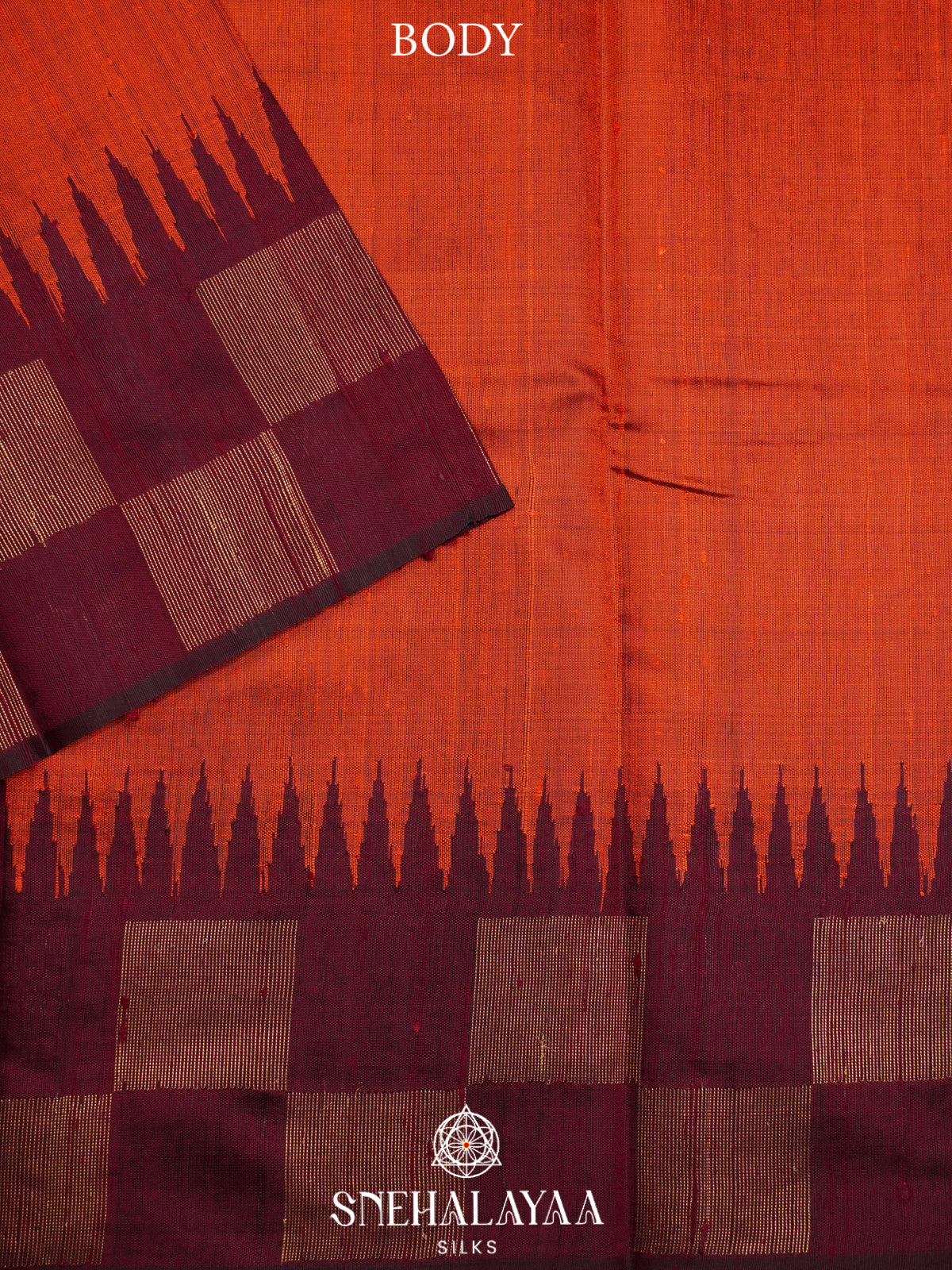 Burnt Orange Dupion Silk Saree