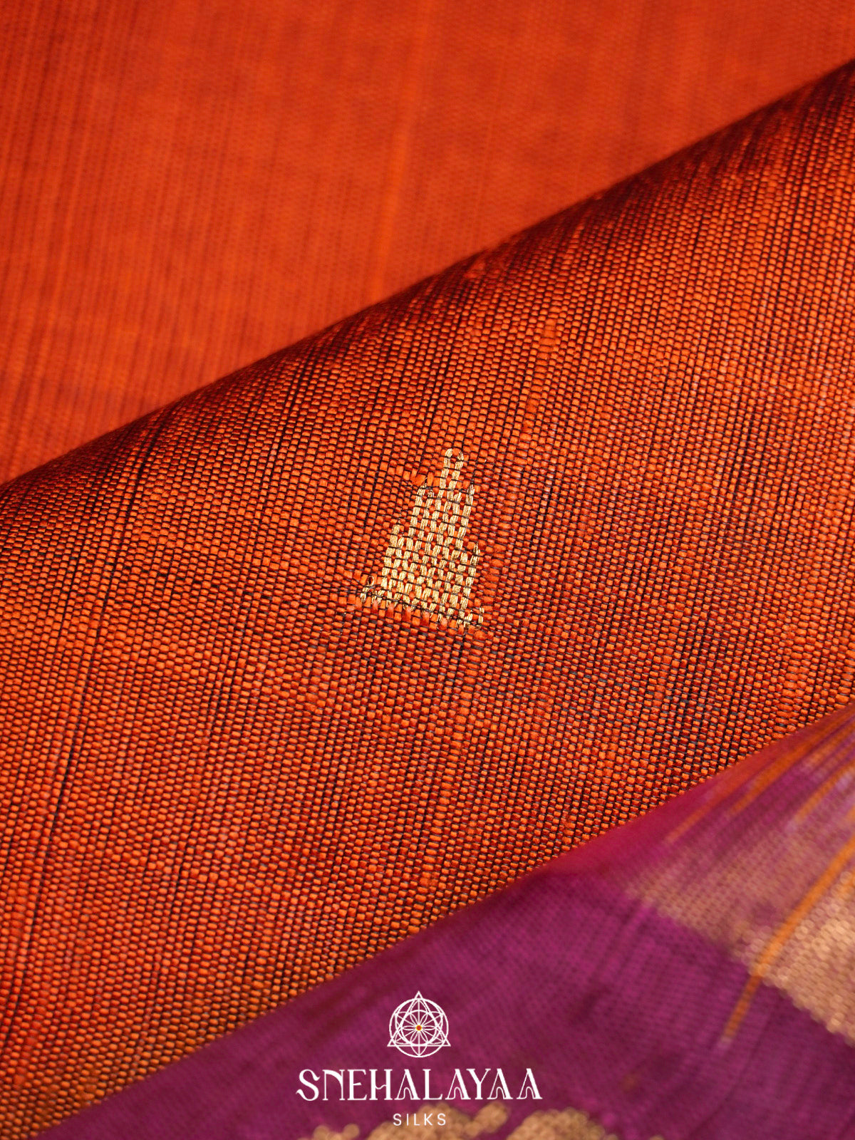 Burnt Orange Dupion Silk Saree