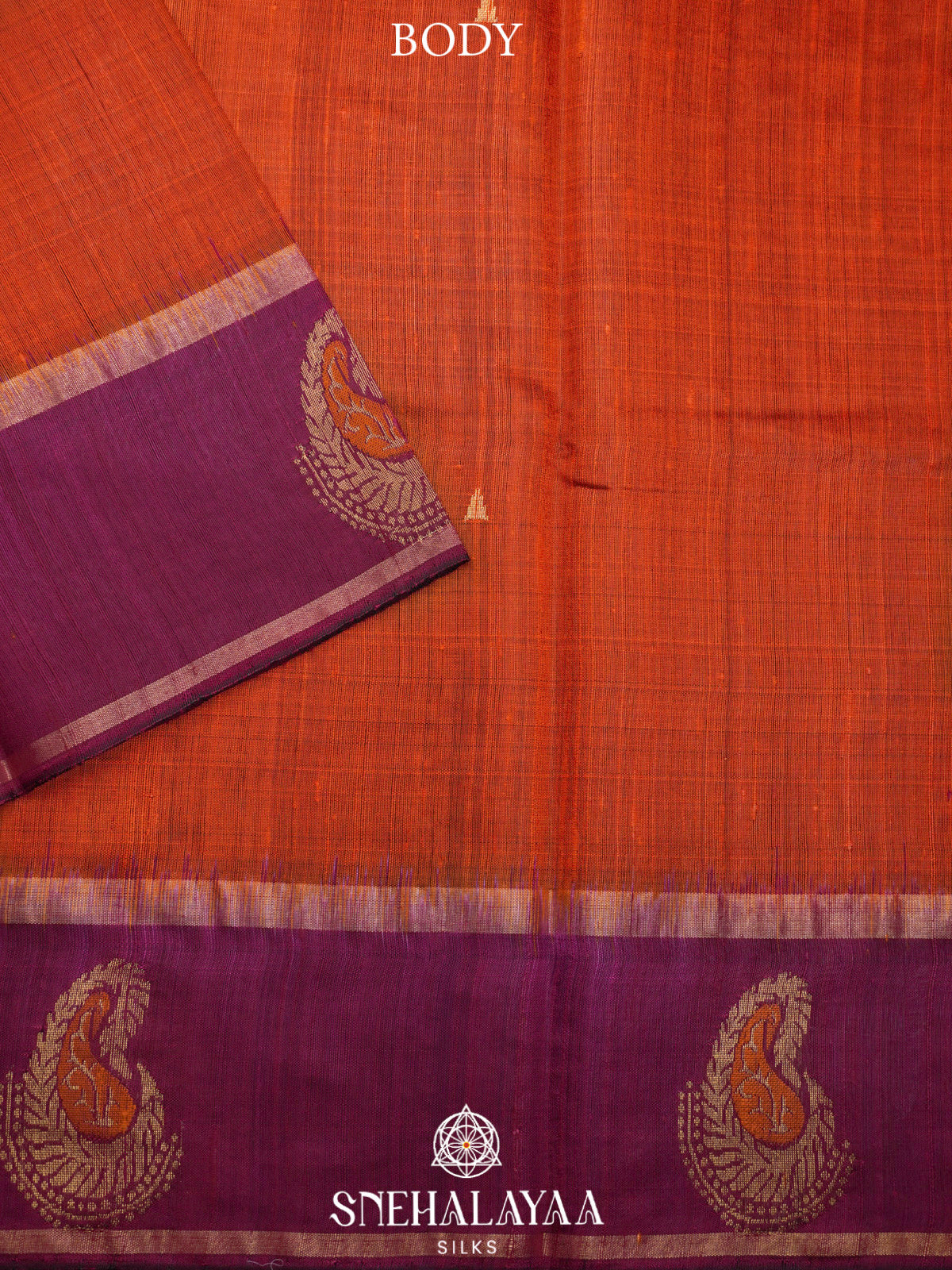 Burnt Orange Dupion Silk Saree