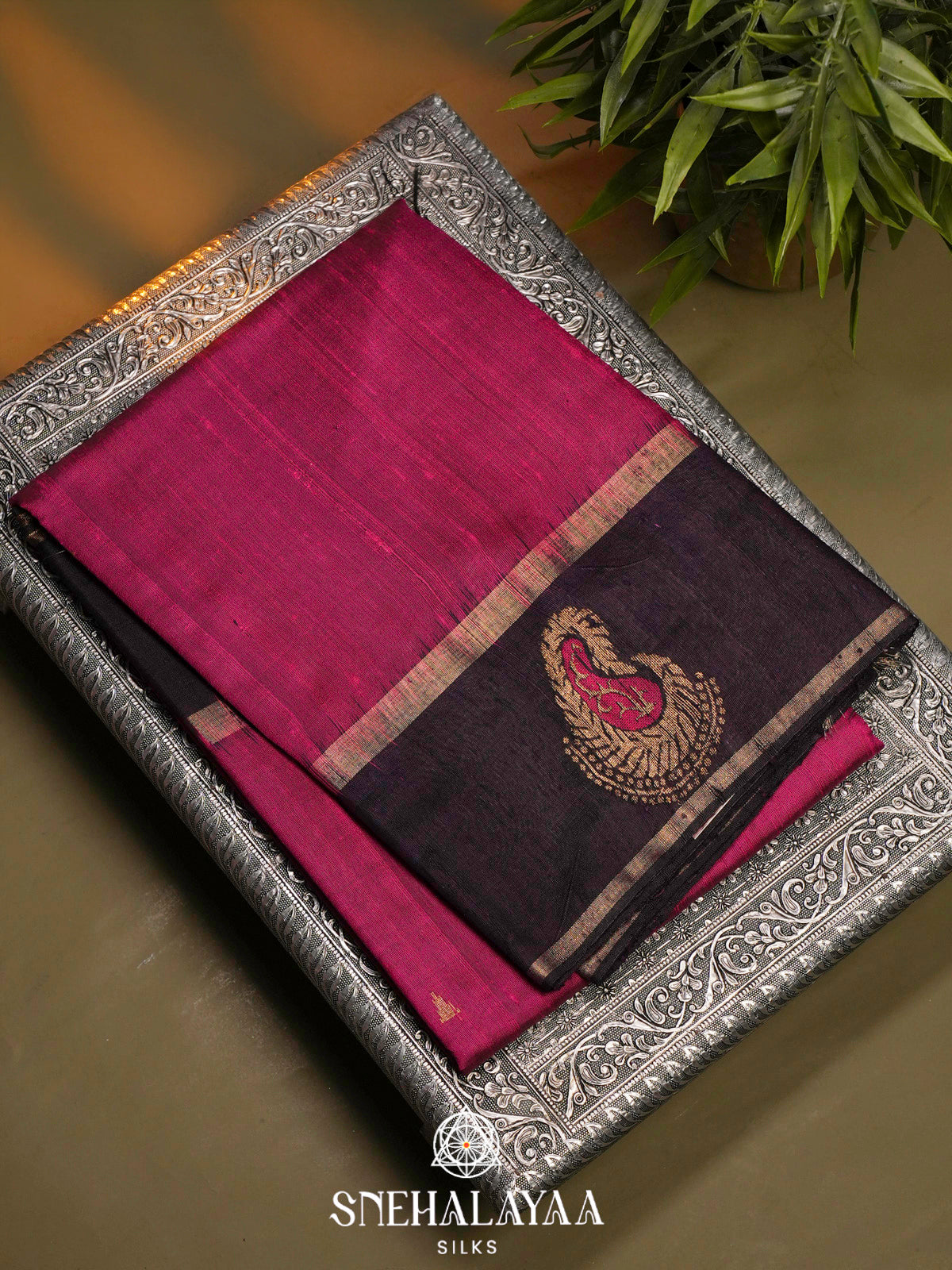 Rani Pink Dupion Silk Saree