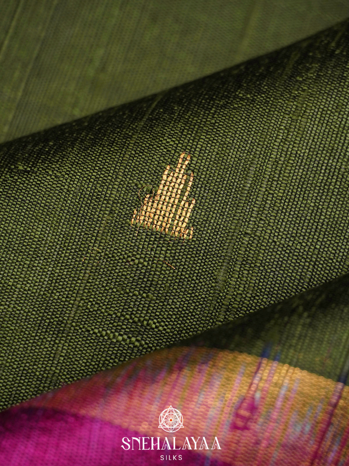Olive Green Dupion Silk Saree