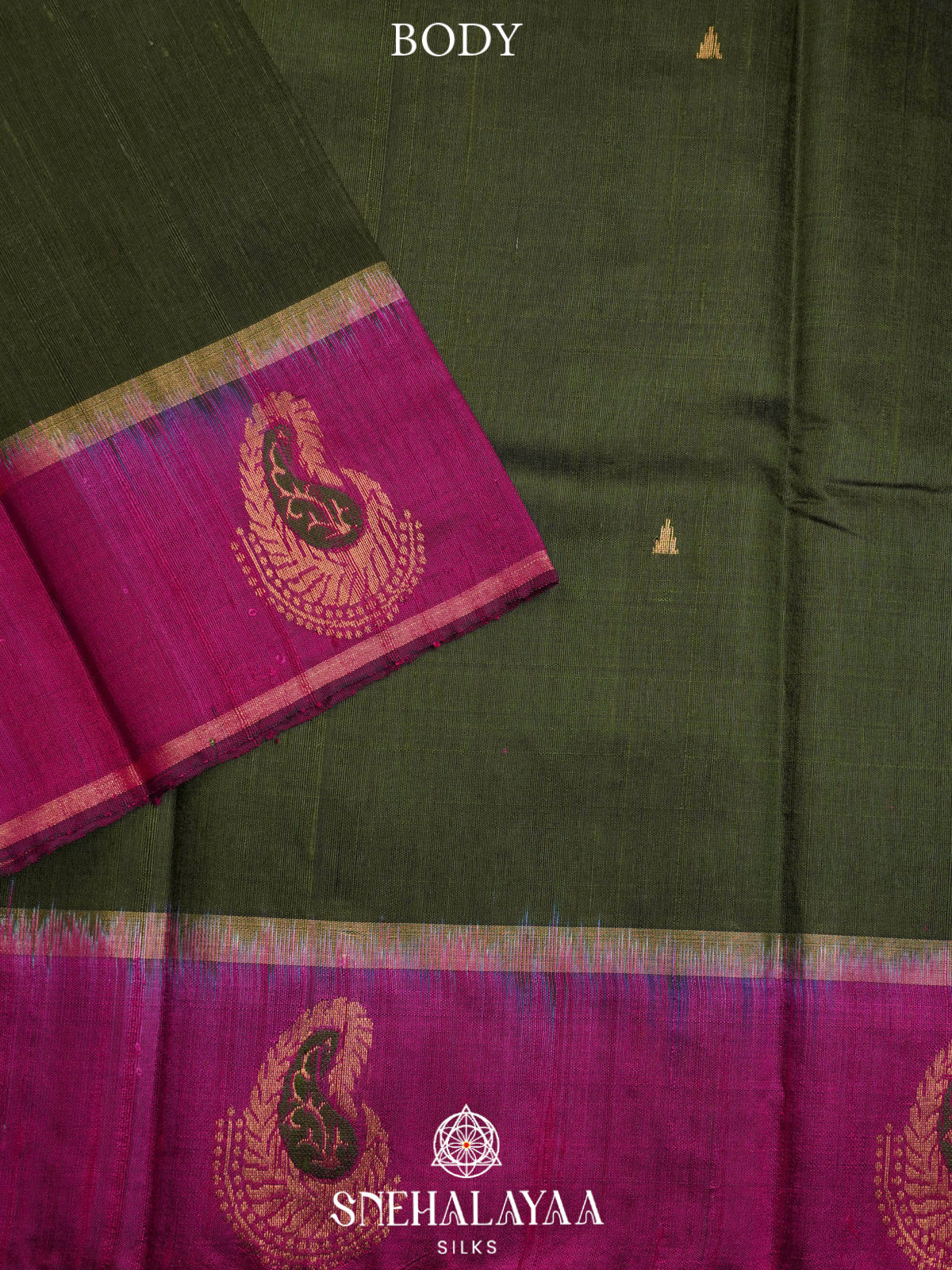 Olive Green Dupion Silk Saree