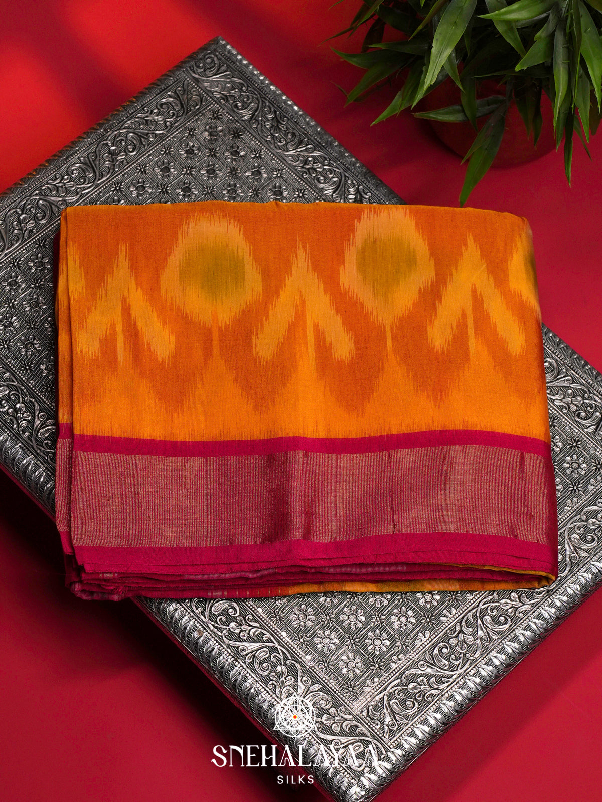 Mustard Ikat Silk Cotton Saree
