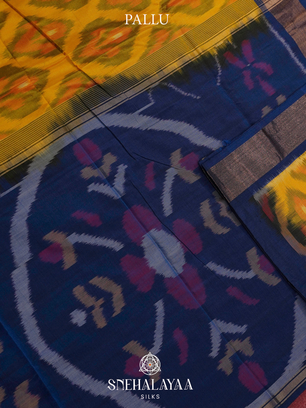 Mustard Yellow Ikat Silk Cotton Saree