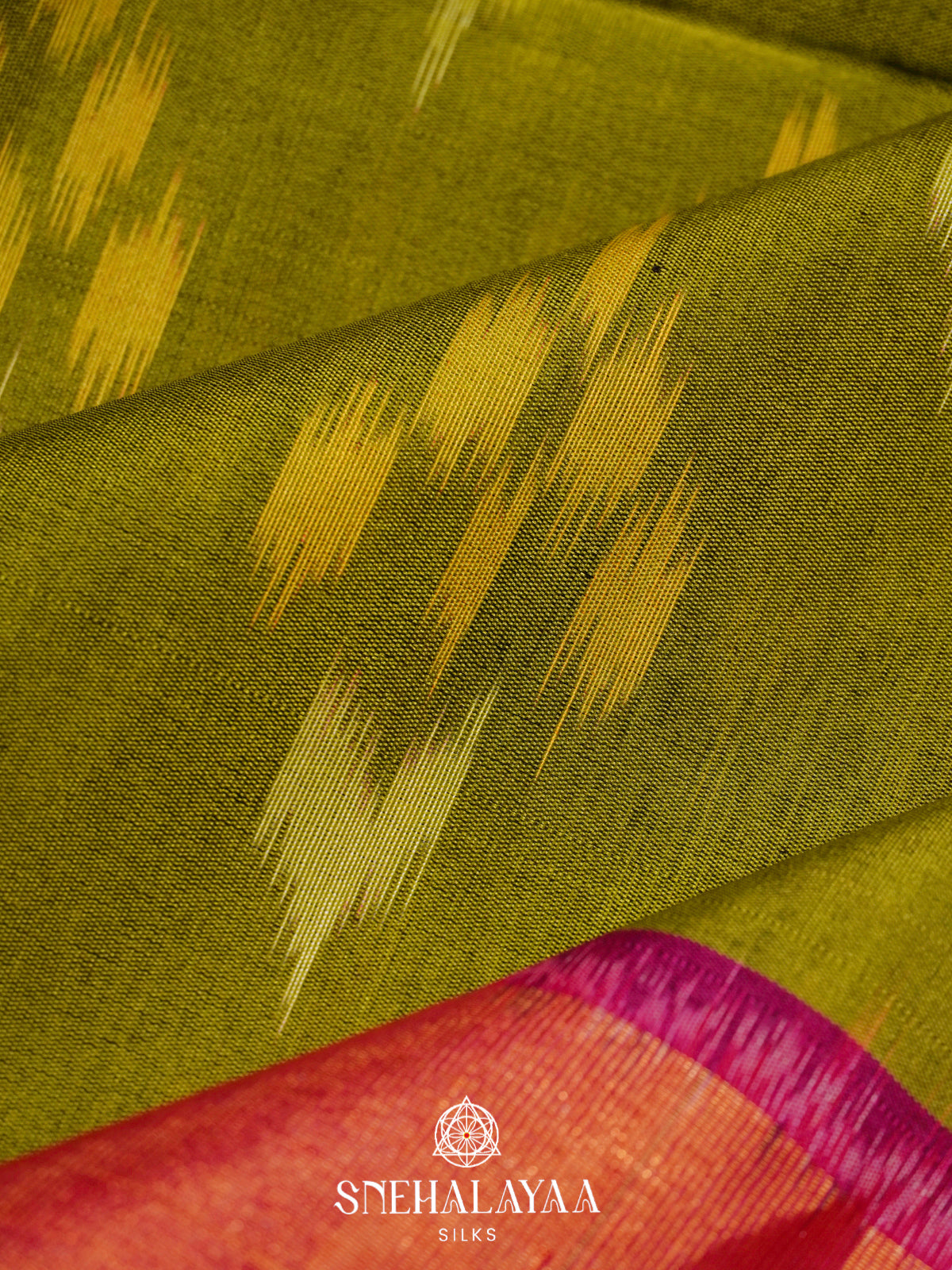 Lime Green Ikat Silk Cotton Saree