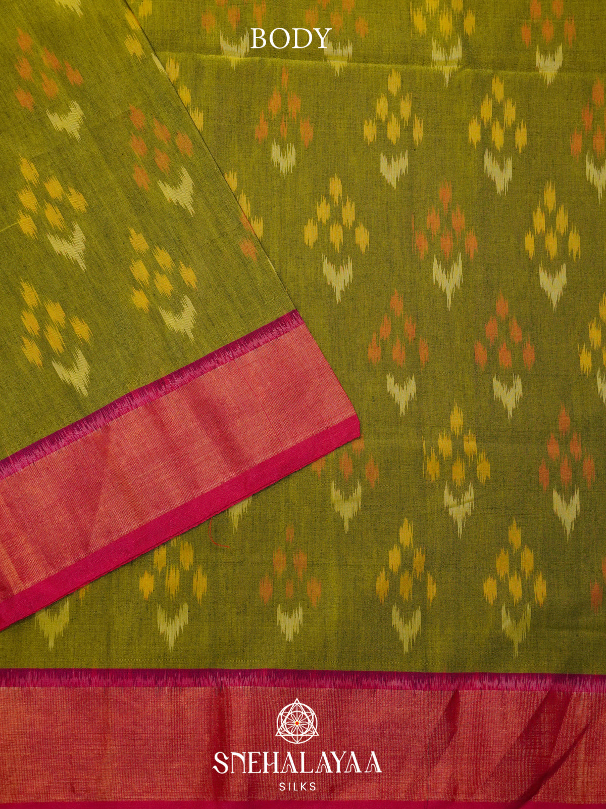 Lime Green Ikat Silk Cotton Saree