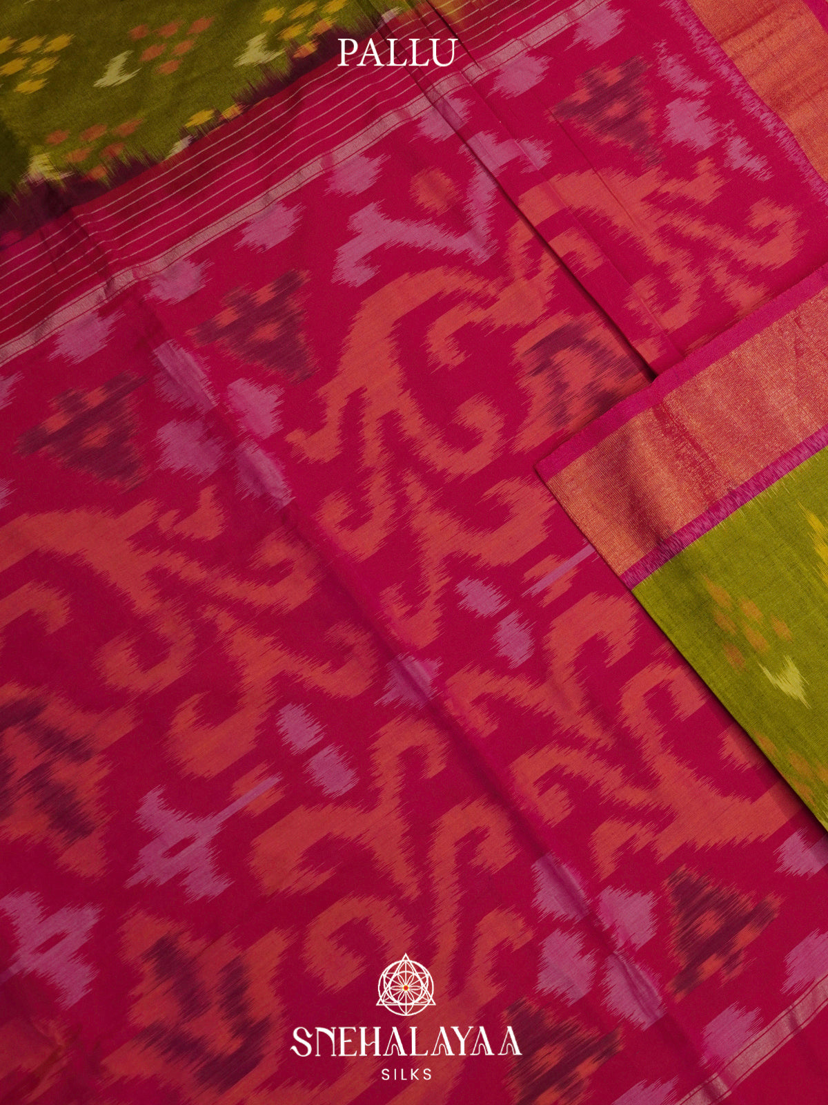Lime Green Ikat Silk Cotton Saree