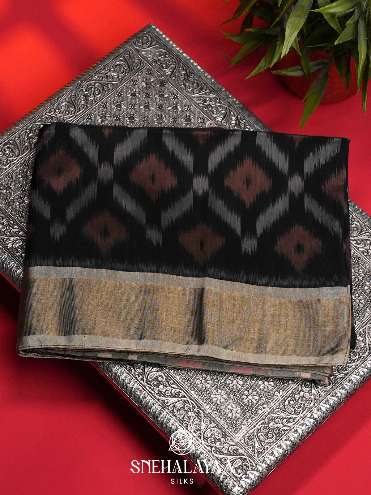 Black Ikat Silk Cotton Saree