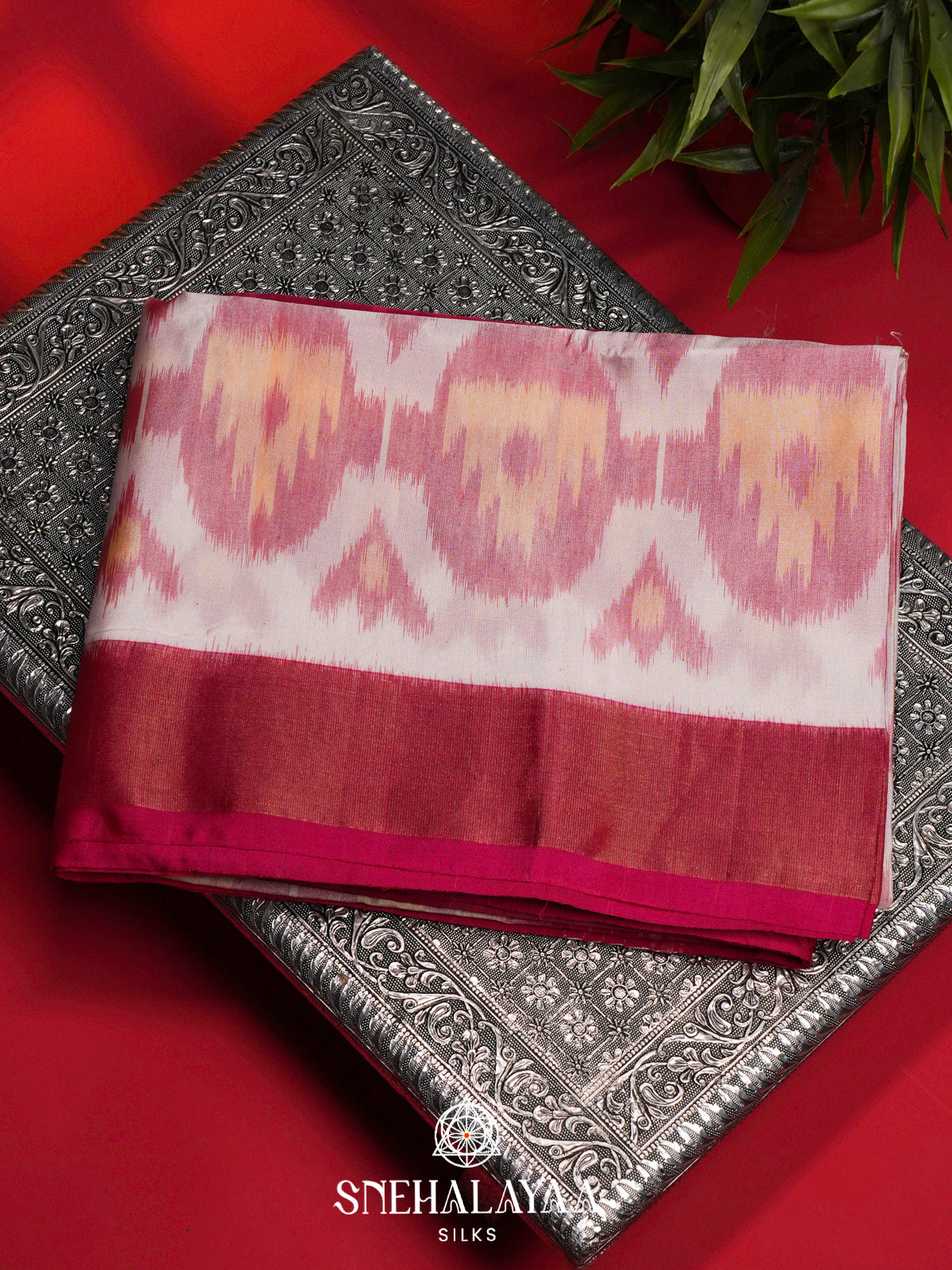 Off White Ikat Silk Cotton Saree