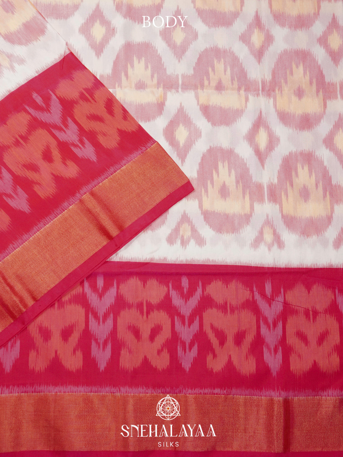 Off White Ikat Silk Cotton Saree