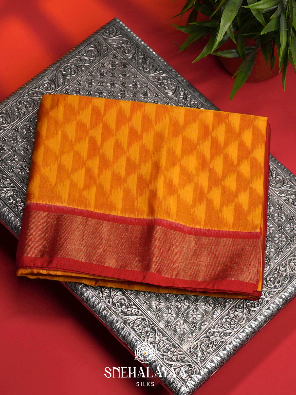 Mustard Ikat Silk Cotton Saree