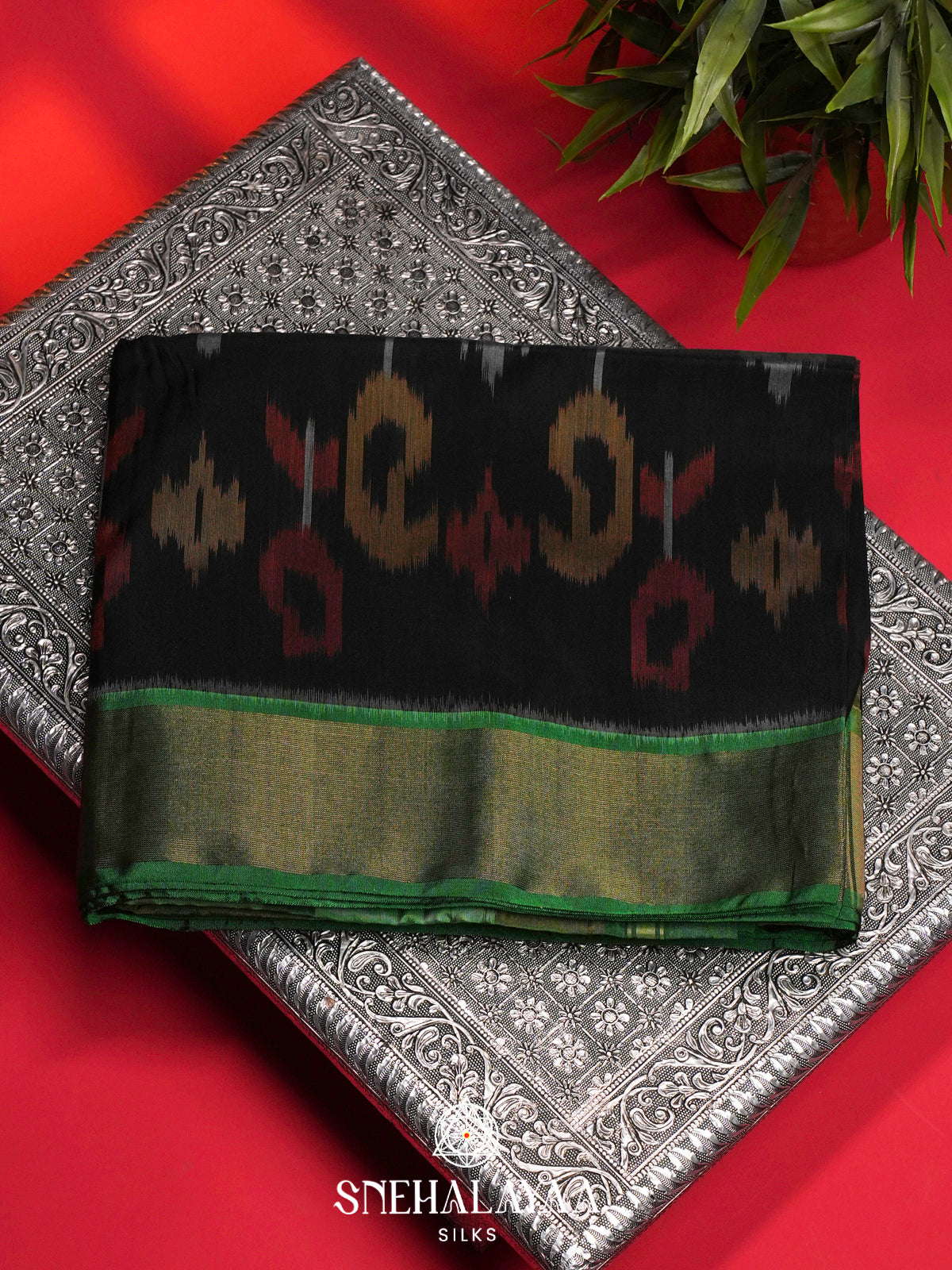 Black Ikat Silk Cotton Saree