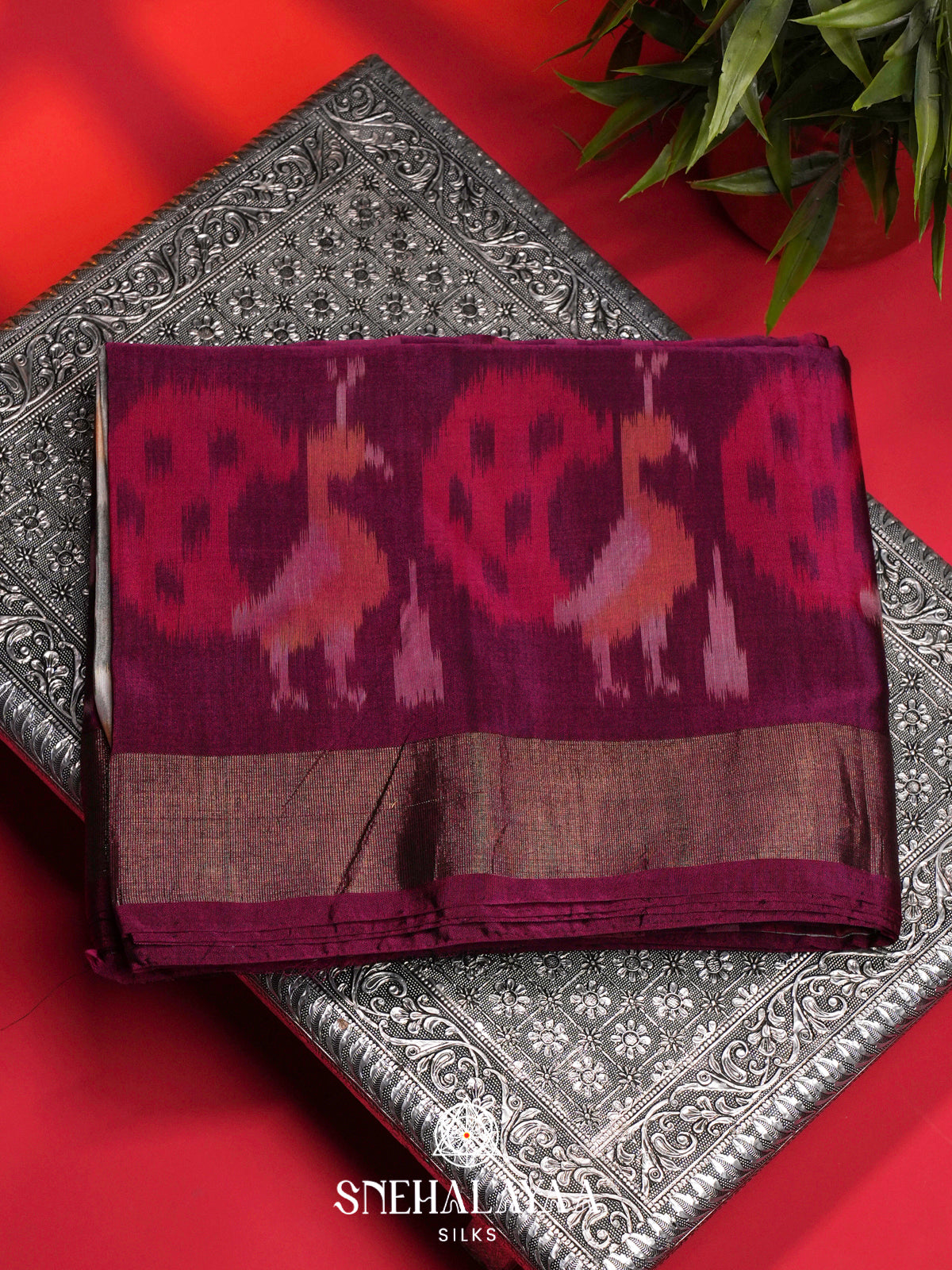 Off White Ikat Silk Cotton Saree