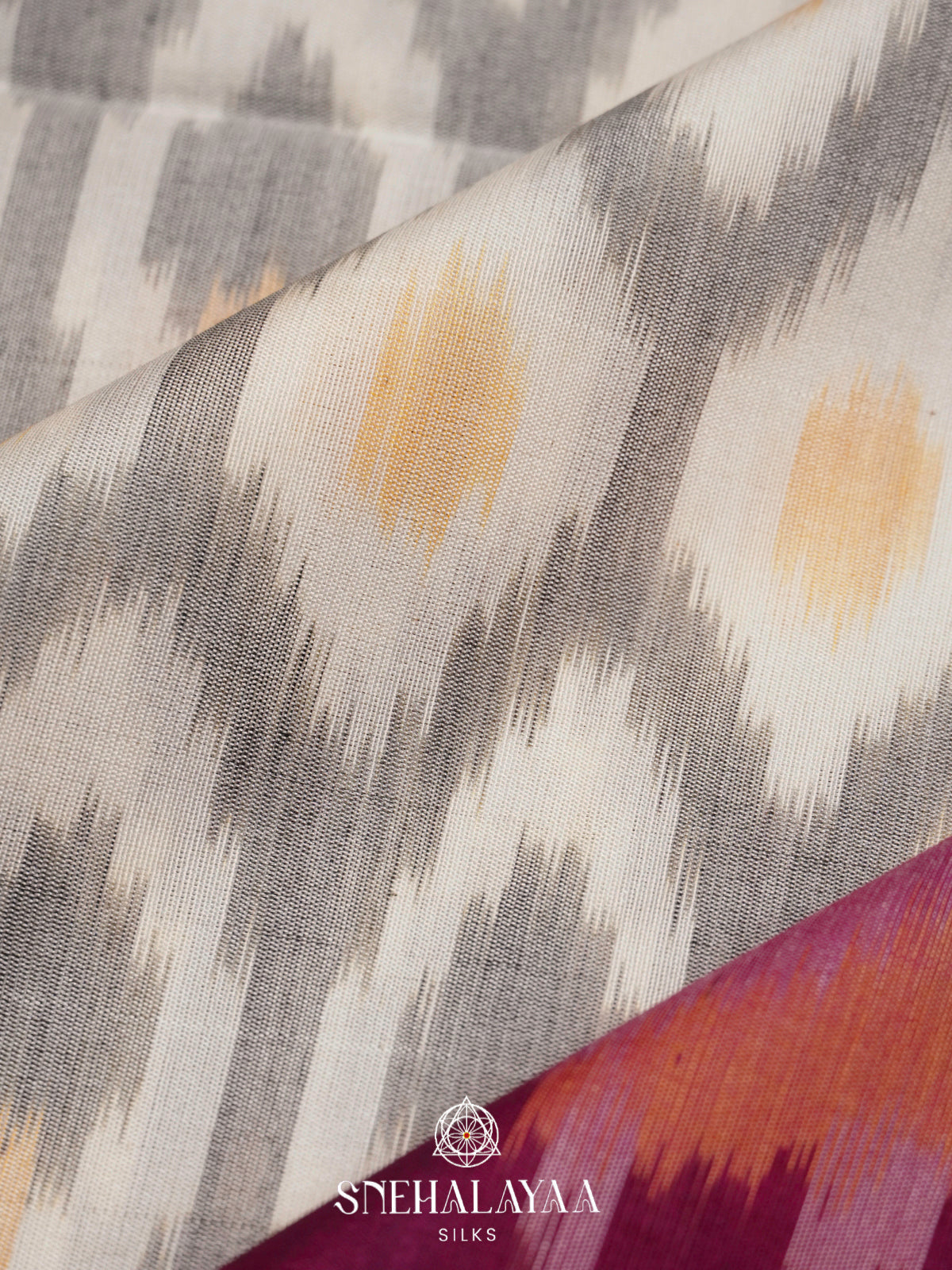 Off White Ikat Silk Cotton Saree
