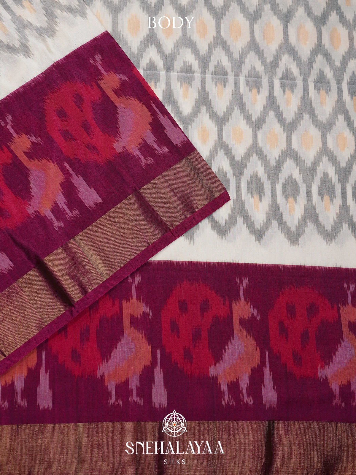 Off White Ikat Silk Cotton Saree